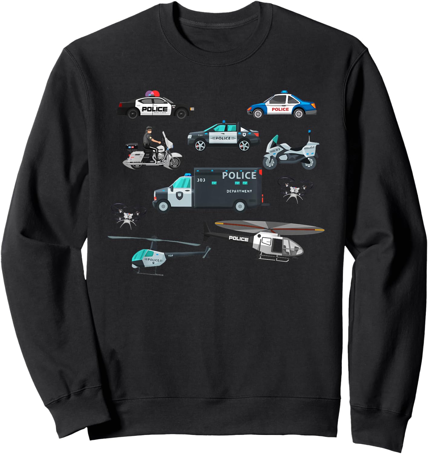 Police Vehicles Cop Cars Helicopter Toddlers Kids Women Men Sweatshirt - Sweatshirt | Black