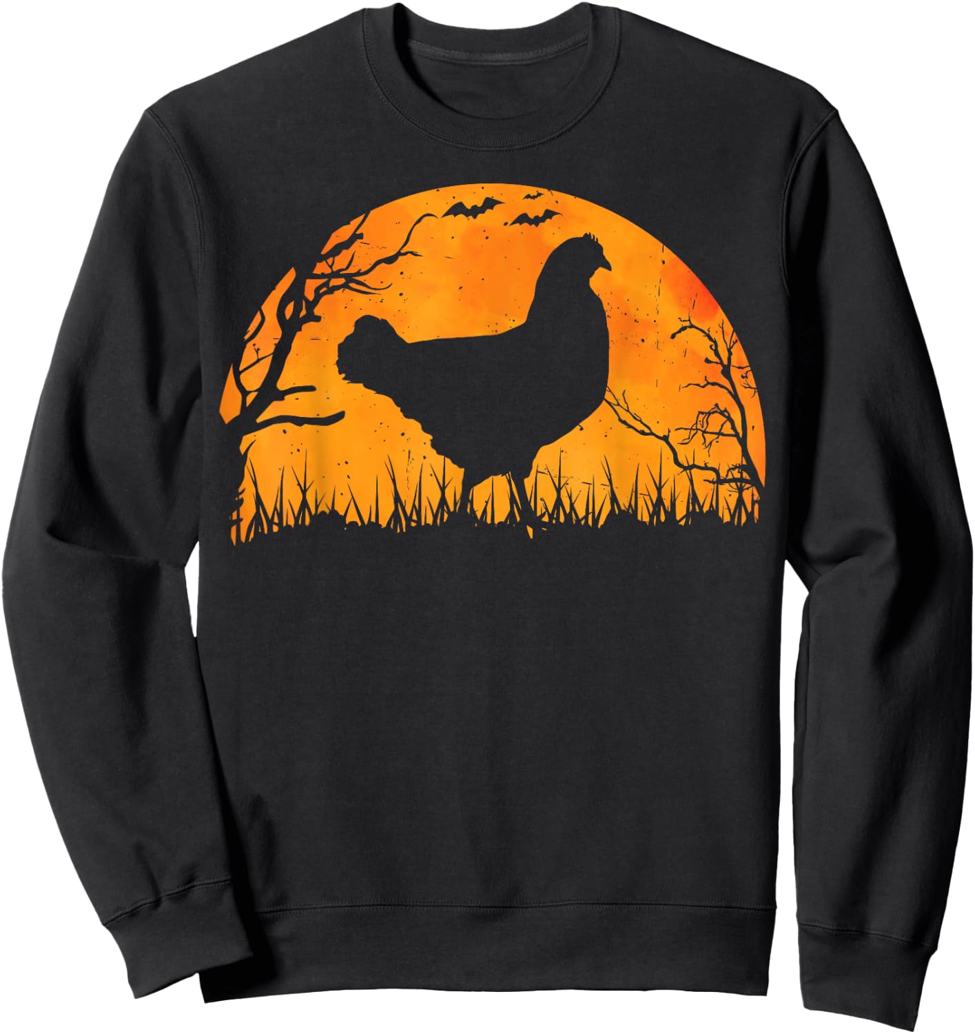 Funny Chicken Halloween Moon Silhouette Spooky Chicken Lover Sweatshirt - Sweatshirt | Black