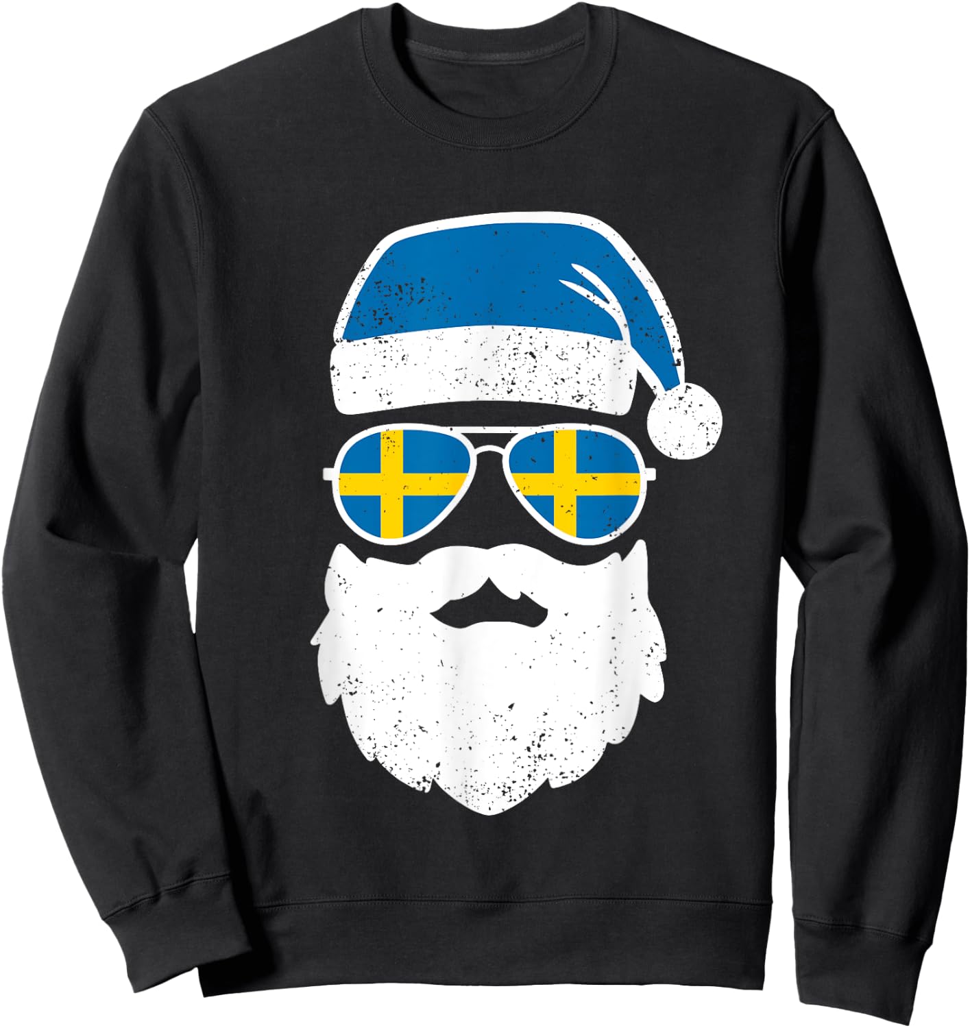 Funny Santa Claus Face Sunglasses Sweden Flag Swedish Sweatshirt - Sweatshirt | Black