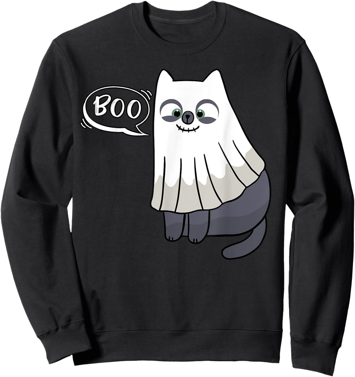 Cute Boo Halloween Kitten Cat Ghost Costume Kids Adult Sweatshirt - Sweatshirt | Black