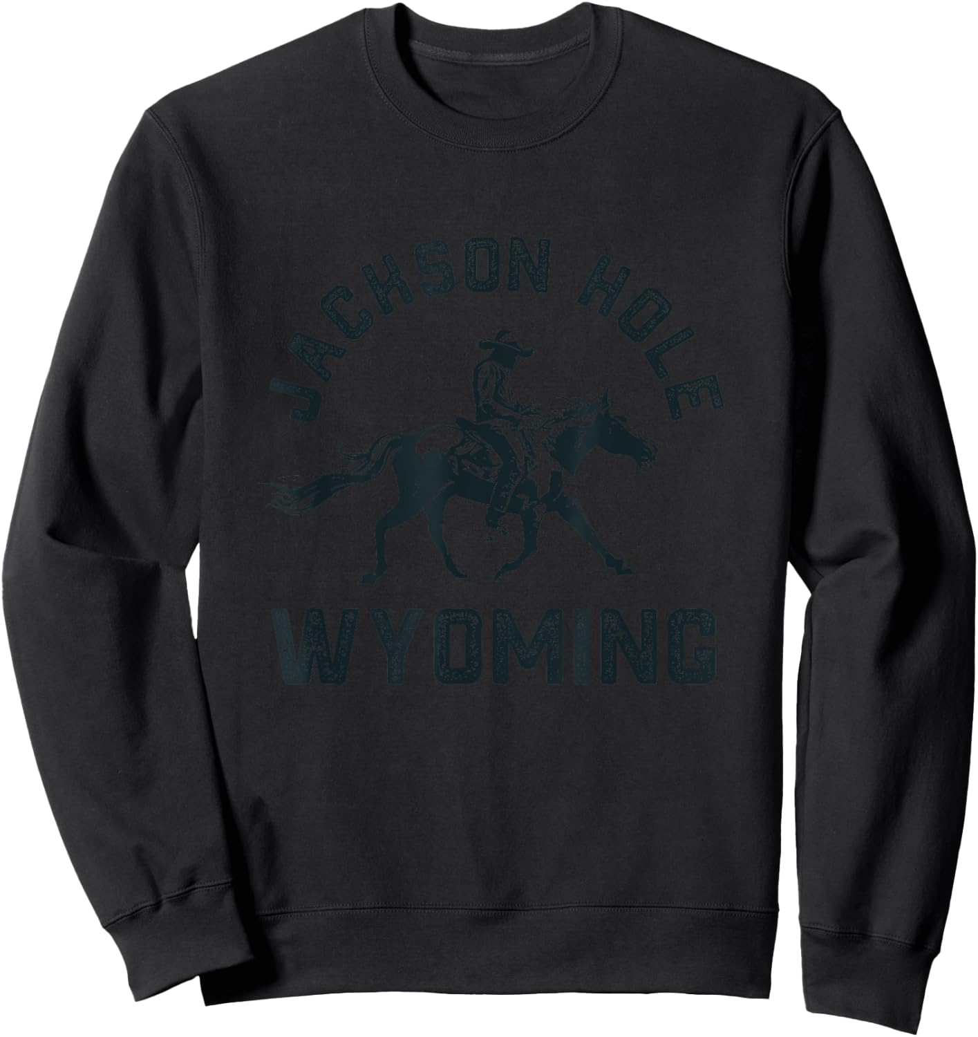 Retro Jackson Hole Wyoming Trendy Vintage Cowboy , -Adults, Kids, Grey, Small, Short Sleeve, Classic Fit, Cotton Blend, Polyester Sweatshirt - Sweatshirt | Black