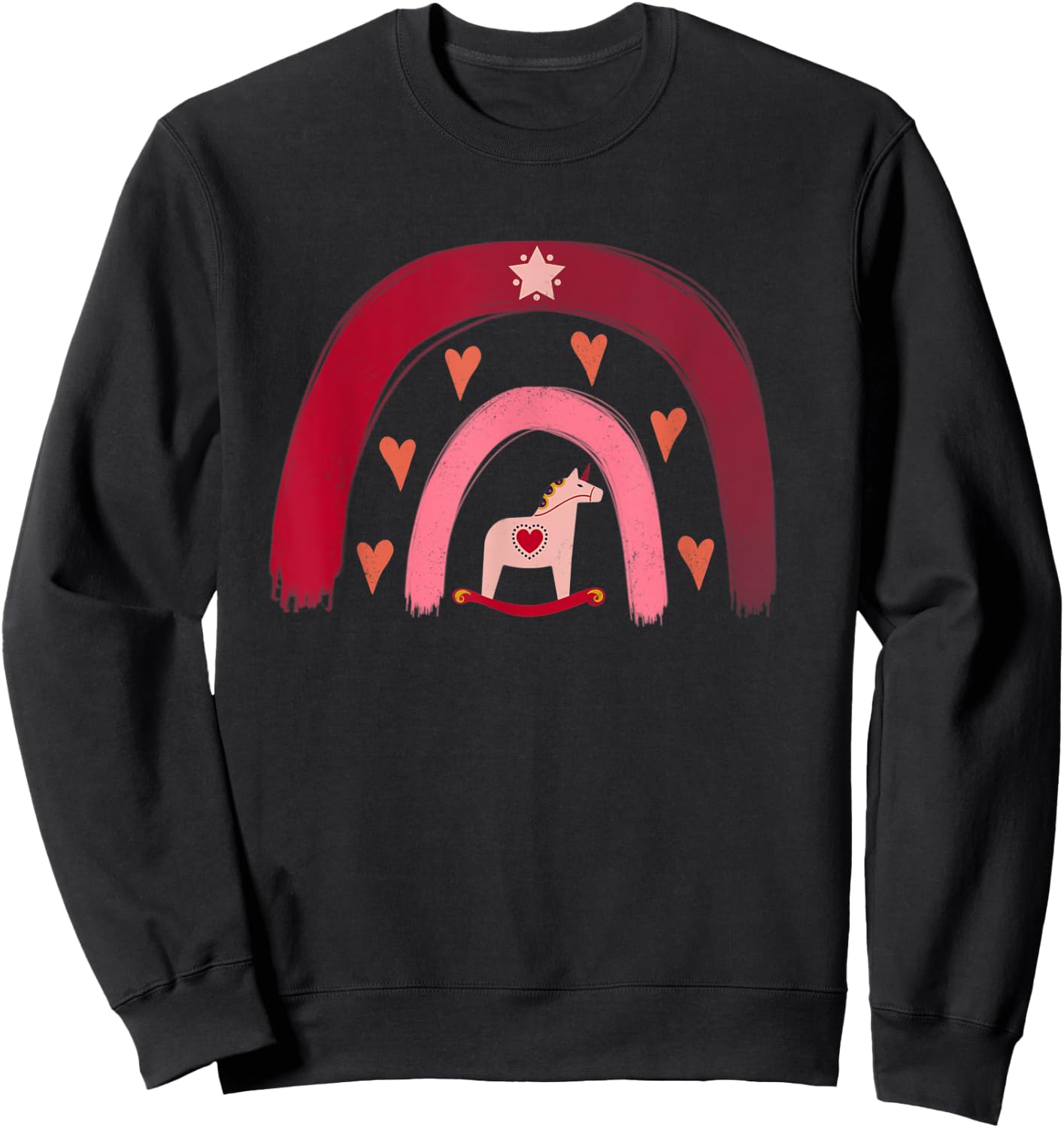 Dala Horse Christmas Rainbow Mother's Day Unicorn Sweatshirt - Sweatshirt | Black