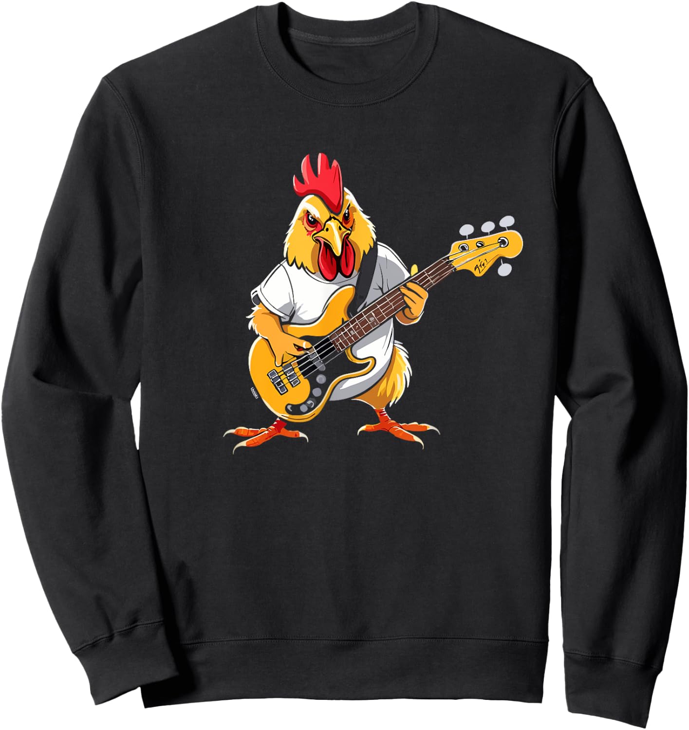 Chicken playing Bass Guitar, Chicken Guitarist Sweatshirt - Sweatshirt | Black