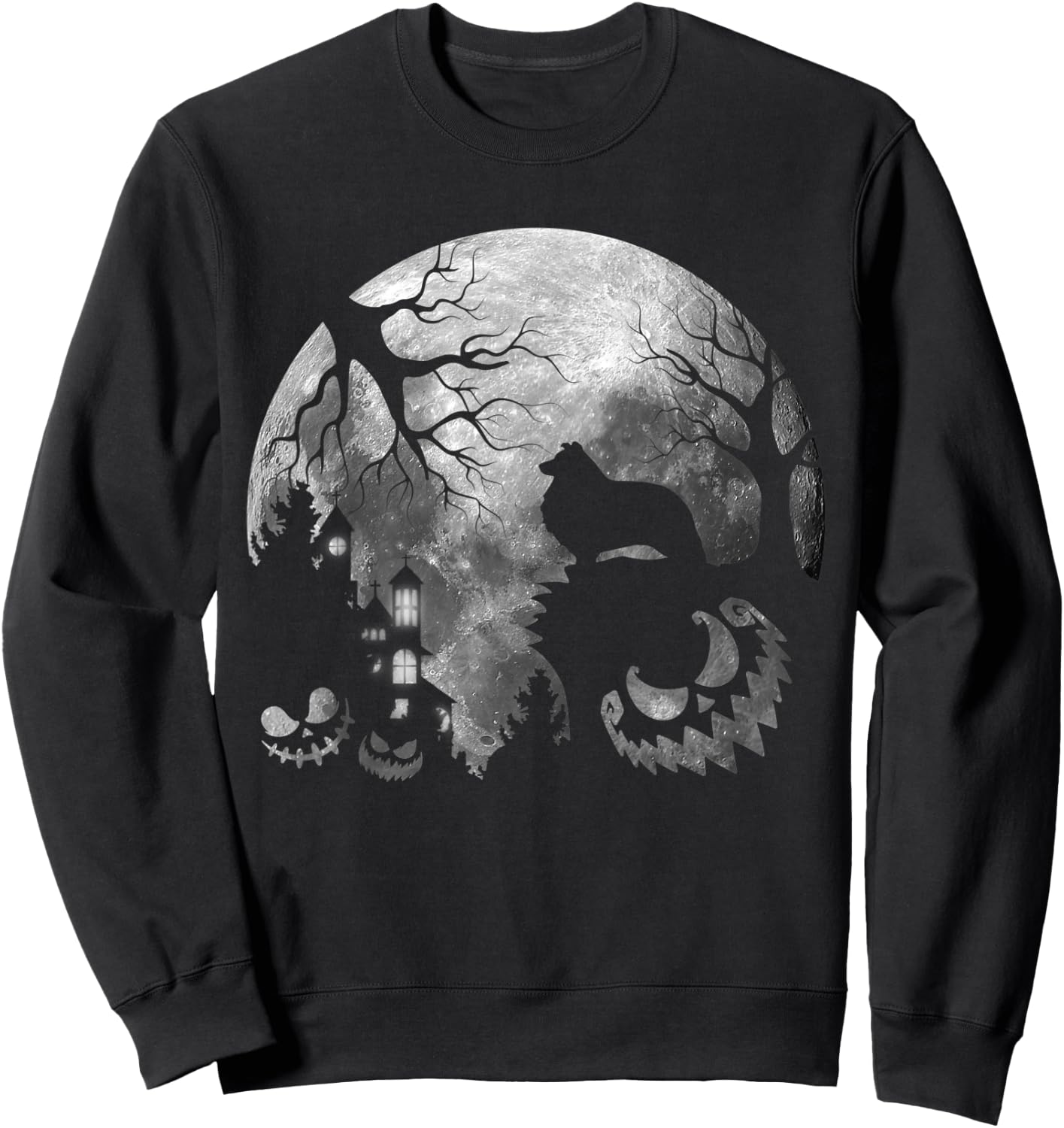 Sheltie Dog Moon Howl in Forest Halloween Costume Men Women Kids Sweatshirt - Sweatshirt | Black