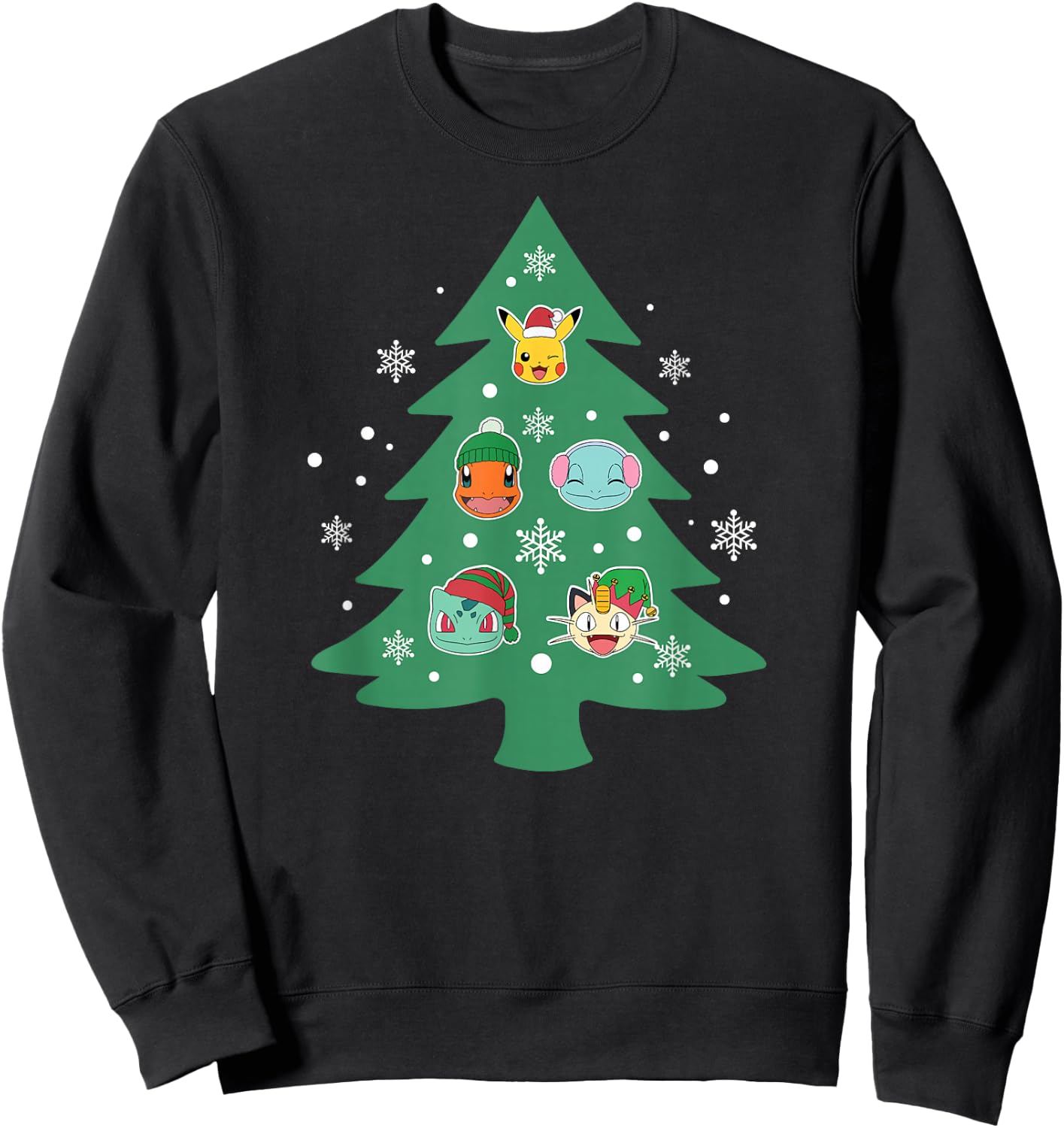 Pokémon - Christmas Tree Character Face Ornaments Sweatshirt - Sweatshirt | Black