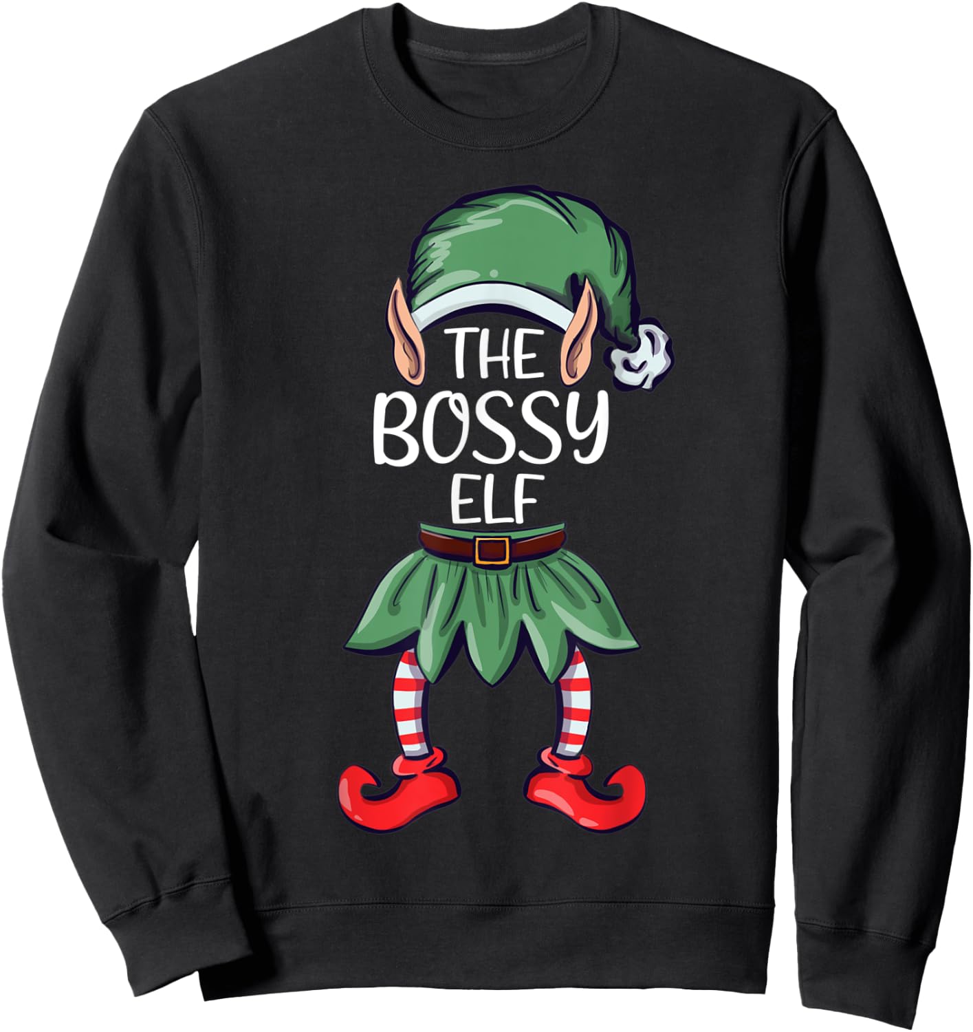The Bossy Elf Elf Christmas Matching Family Group Elf Sweatshirt - Sweatshirt | Black