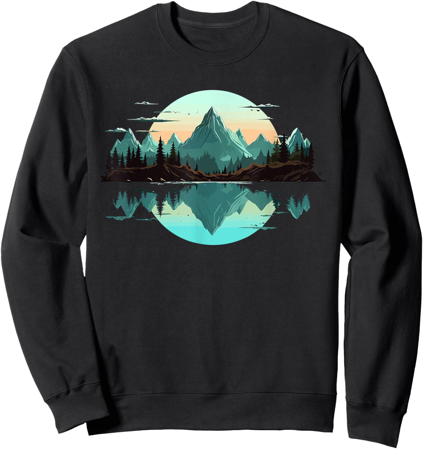 Mountain Landscape Reflection Forest Trees Outdoor Wildlife Sweatshirt - Sweatshirt | Black