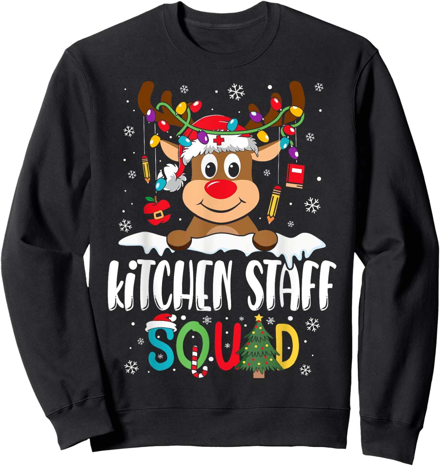 Kitchen Staff Squad Funny Reindeer Lunch Lady Christmas Sweatshirt - Sweatshirt | Black