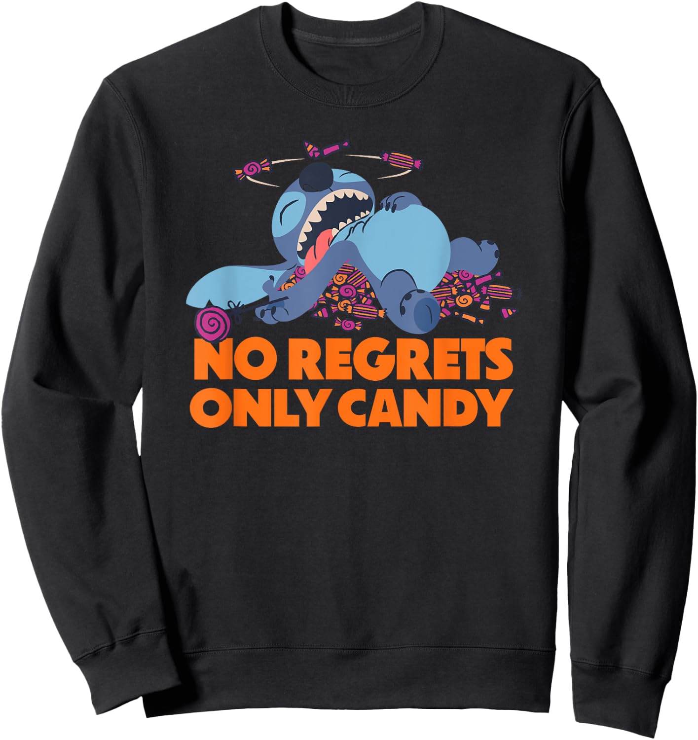 Amazon Essentials Stitch Halloween No Regrets Only Candy Sweatshirt - Sweatshirt | Black