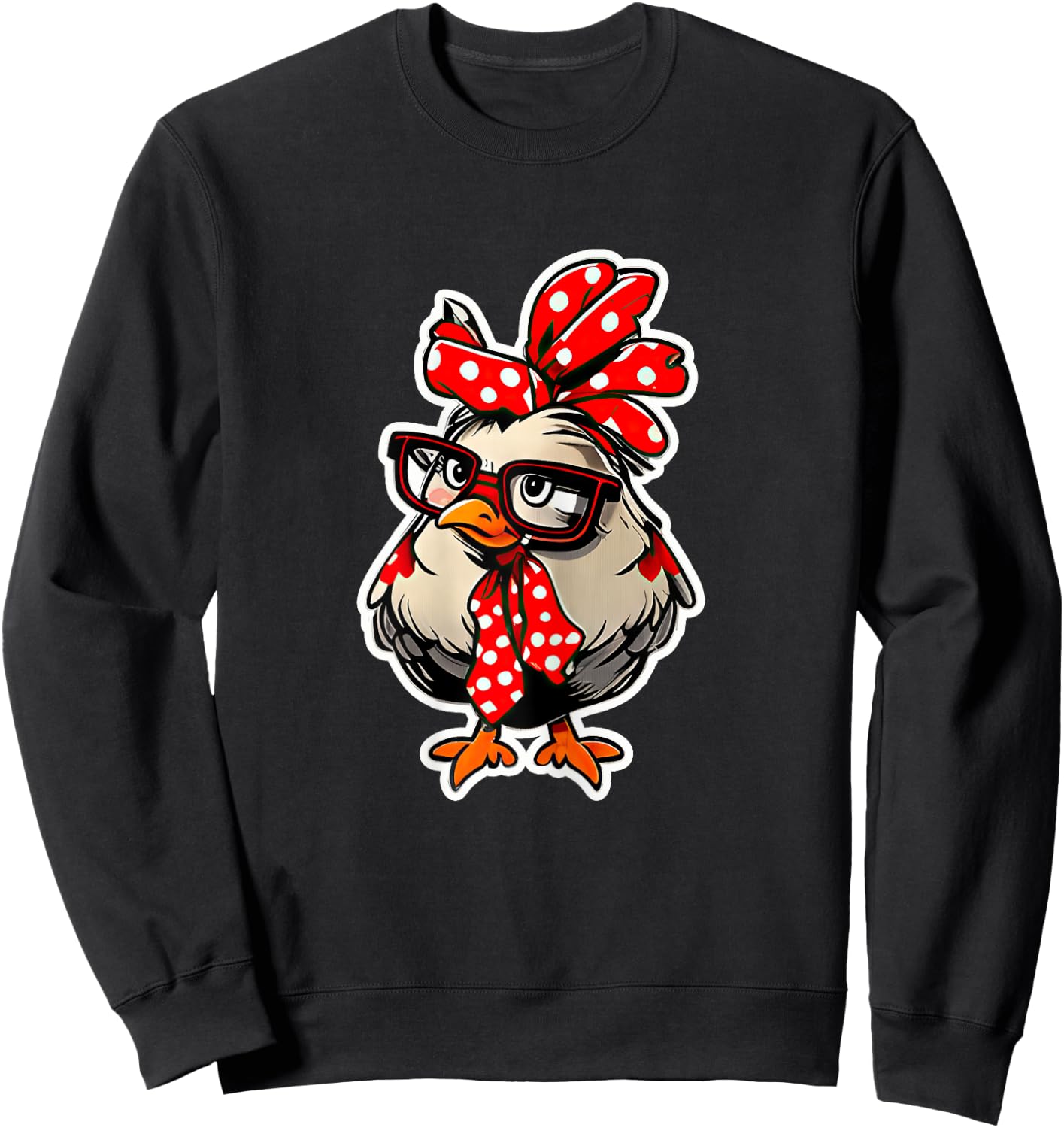 Cute Chicken With Bandana Headband and Glasses Women Girl Sweatshirt - Sweatshirt | Black