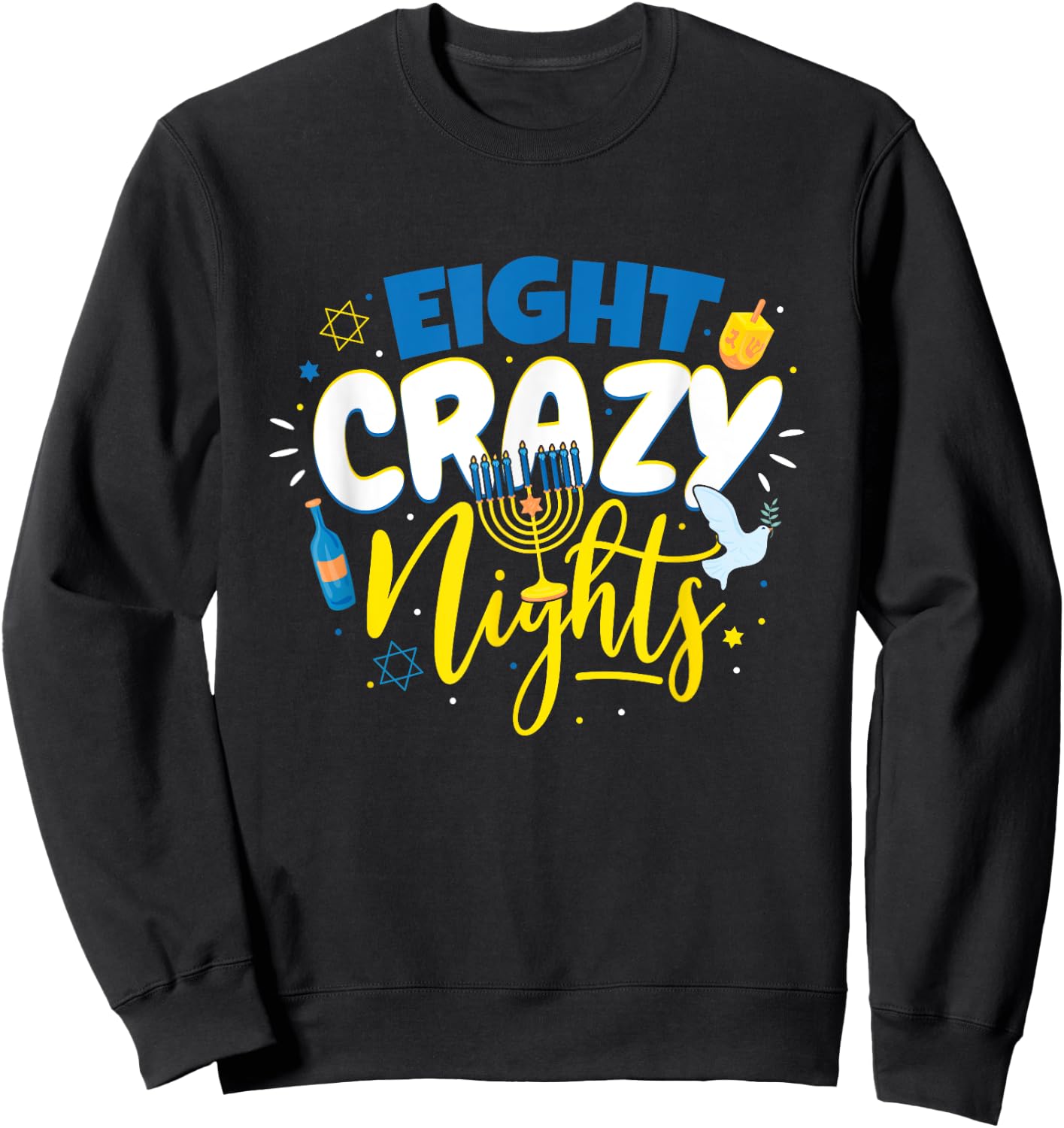 Jewish Hanukkah Eight Crazy Nights Chanukah Vintage Menorah Sweatshirt - Sweatshirt | Black