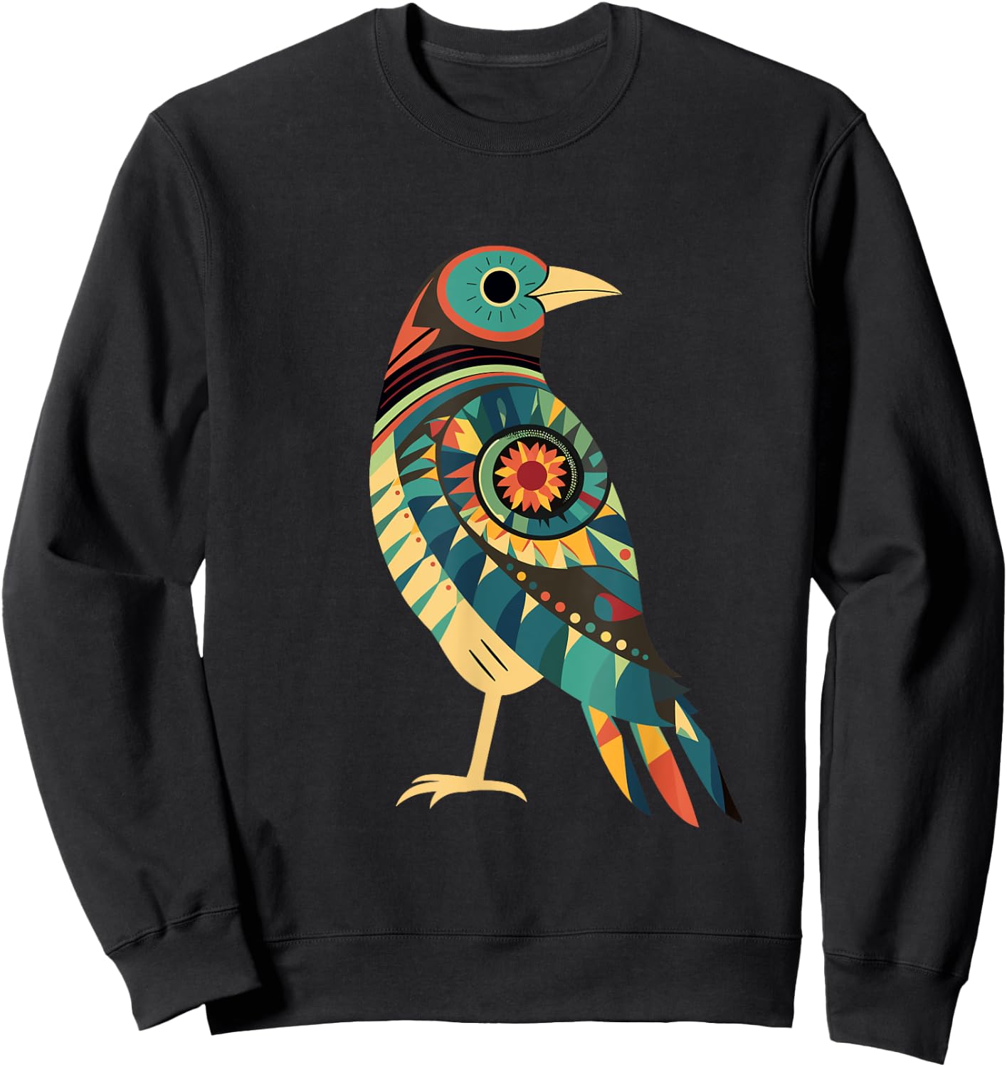 Hopi Art American Style Bird Tribal Design Sweatshirt - Sweatshirt | Black