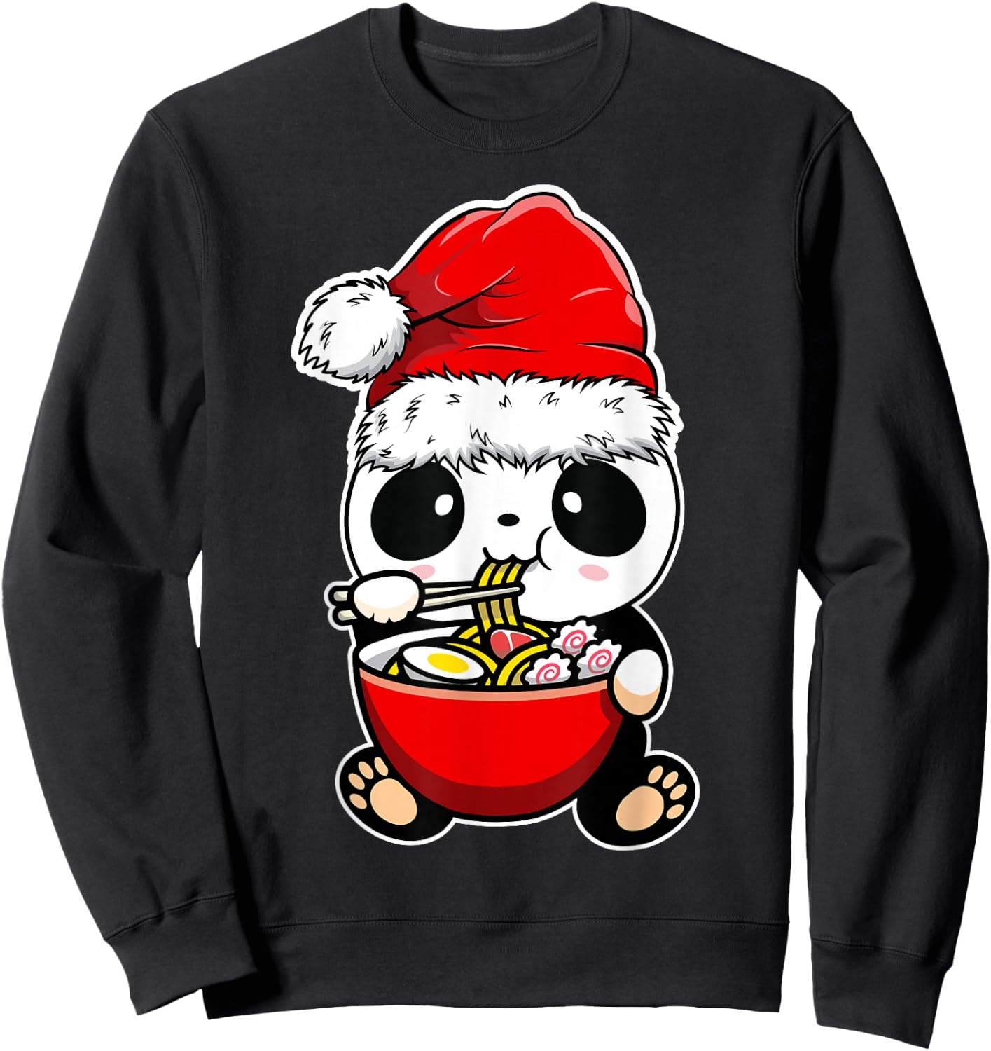 Panda Wearing Santa hat Xmas - Panda Eating Ramen Christmas Sweatshirt - Sweatshirt | Black