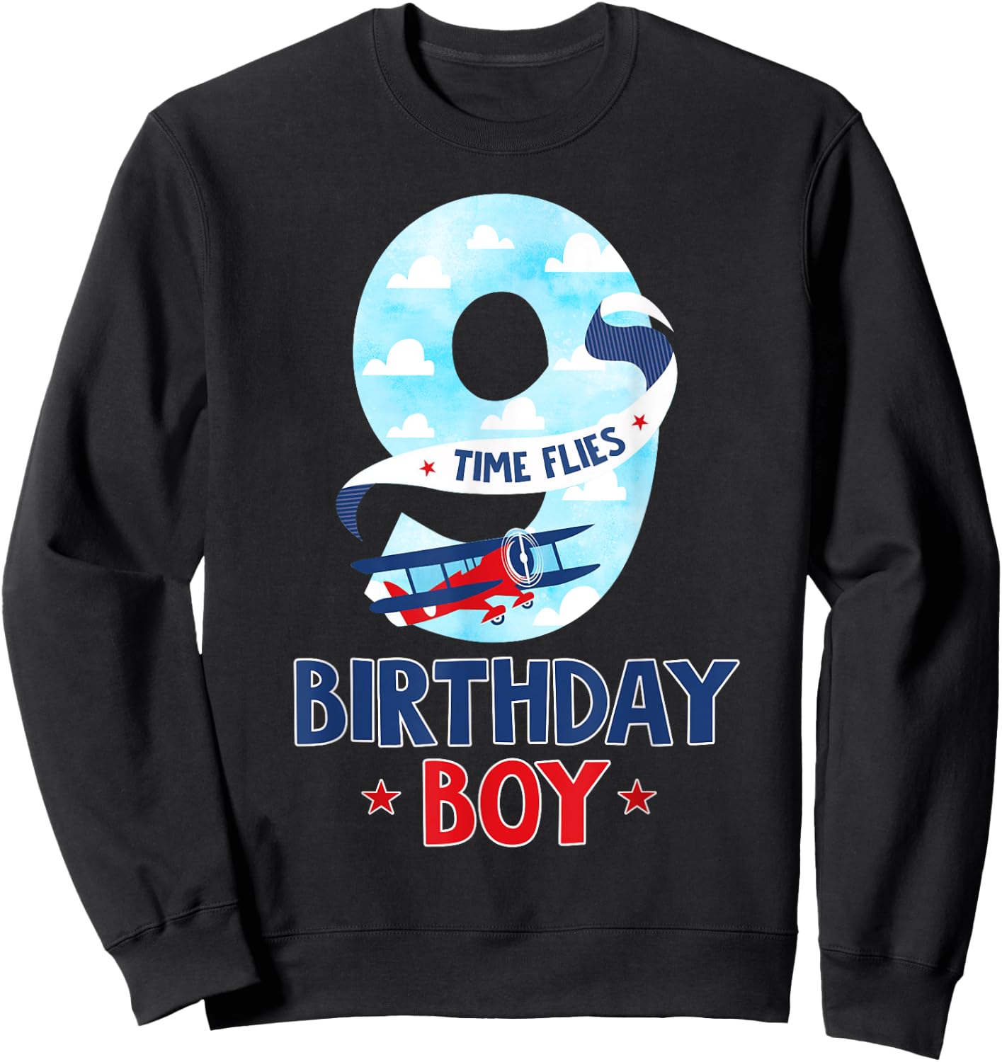 9 Year Old Birthday Outfit Boy Airplane Pilot 9th Bday Sweatshirt - Sweatshirt | Black