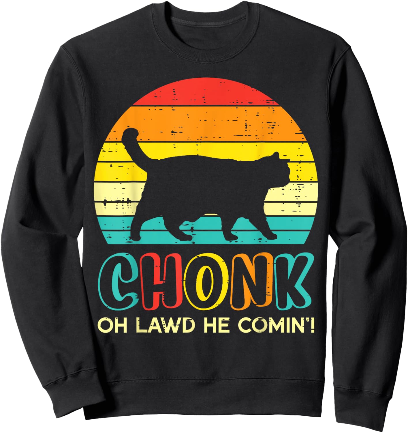 Chonk Fat Cat Meme Sunset Funny Black Kitten Men Women Kids Sweatshirt - Sweatshirt | Black