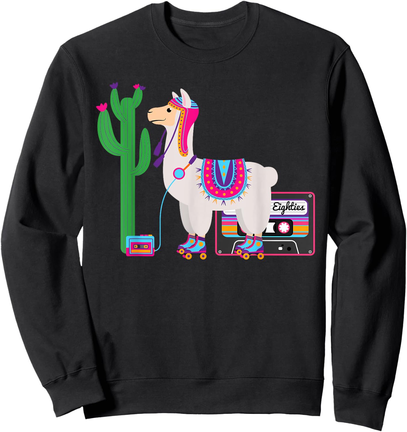 Retro Llama Roller Skate Funny 70s 80s Derby Women Kids Sweatshirt - Sweatshirt | Black