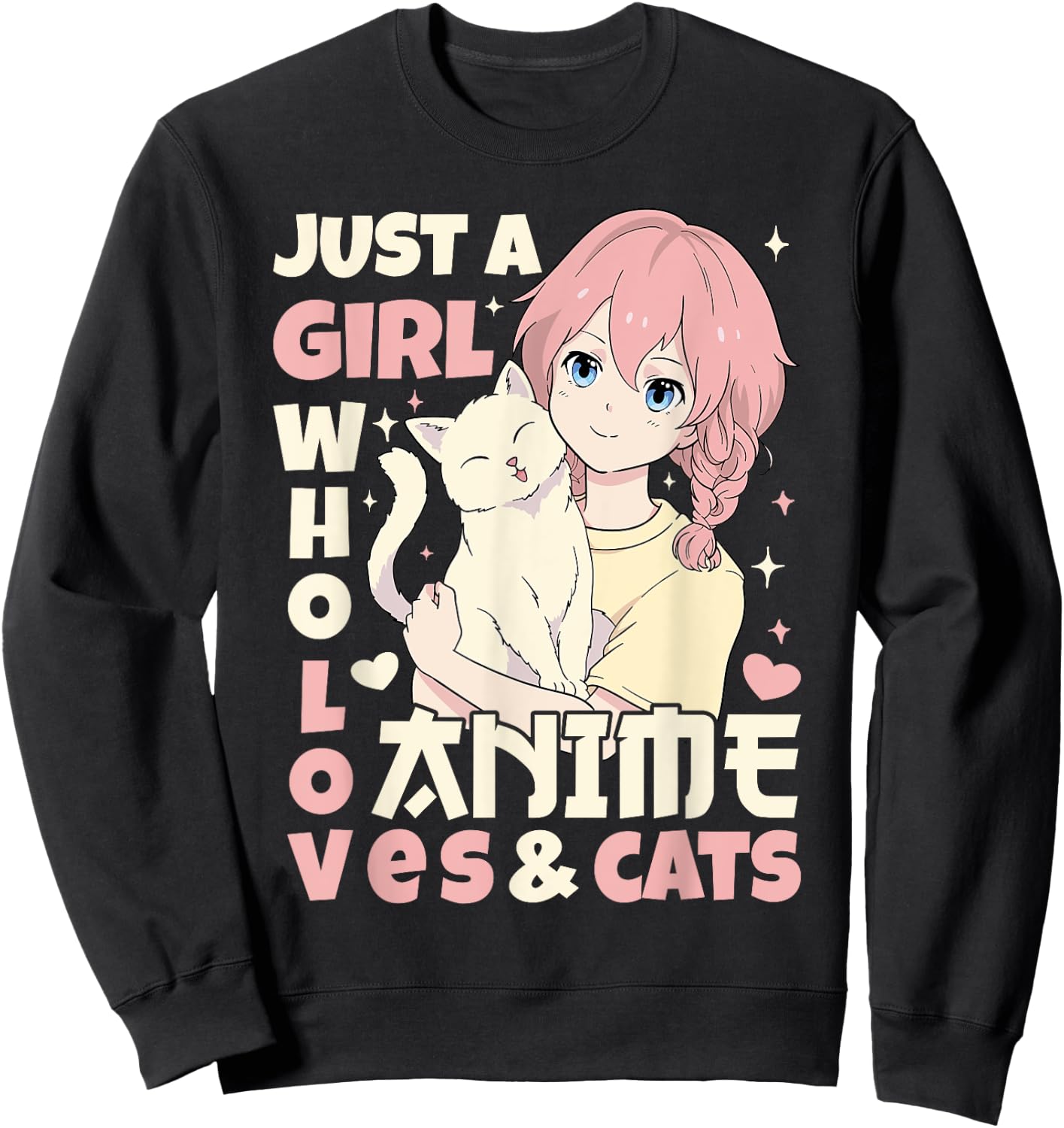 Just A Girl Who Loves Anime & Cats Teen Anime Girl Cat Lover Sweatshirt - Sweatshirt | Black