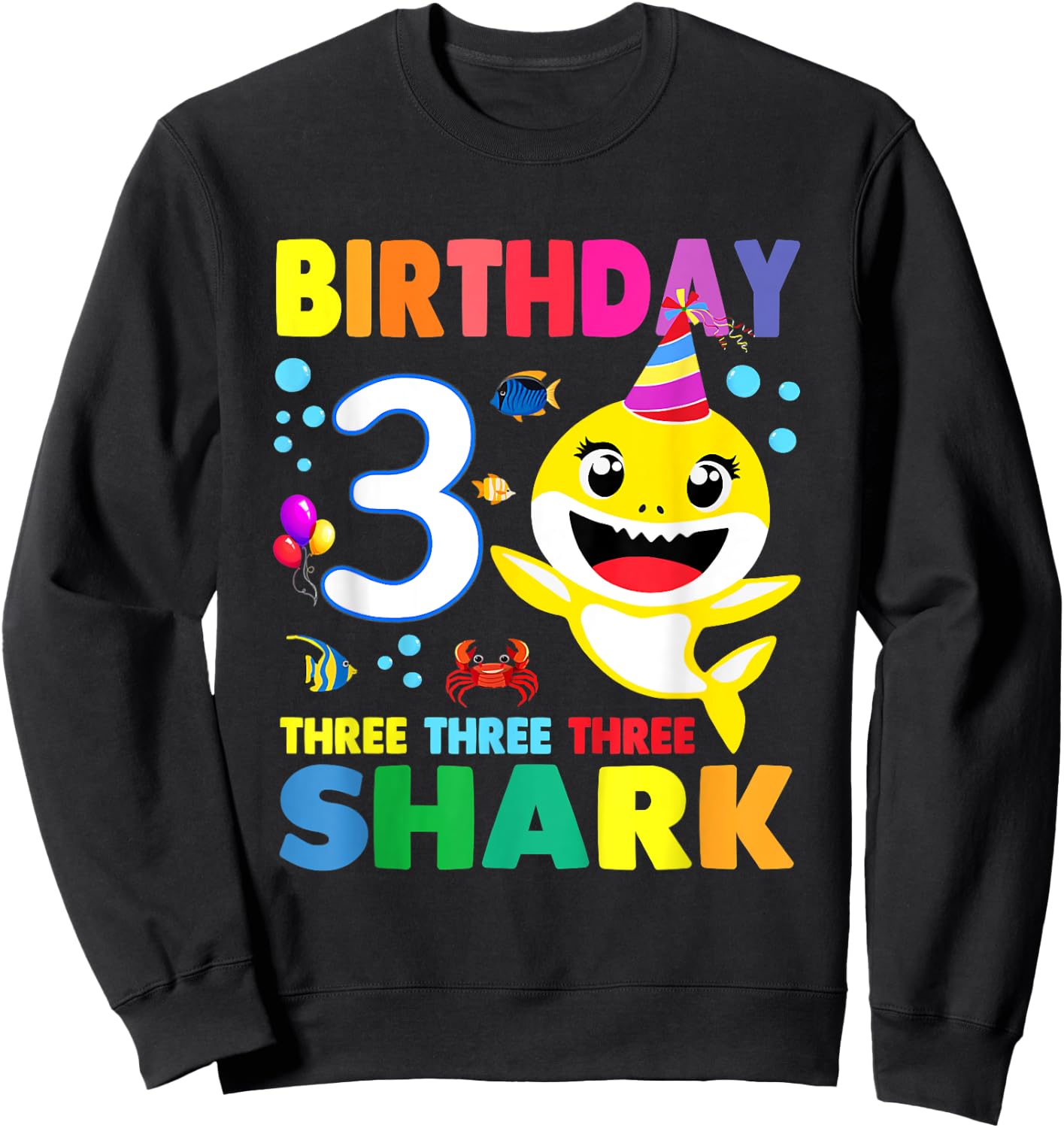Birthday Kids Shark 3 Year Old 3rd Birthday Matching Family Sweatshirt - Sweatshirt | Black