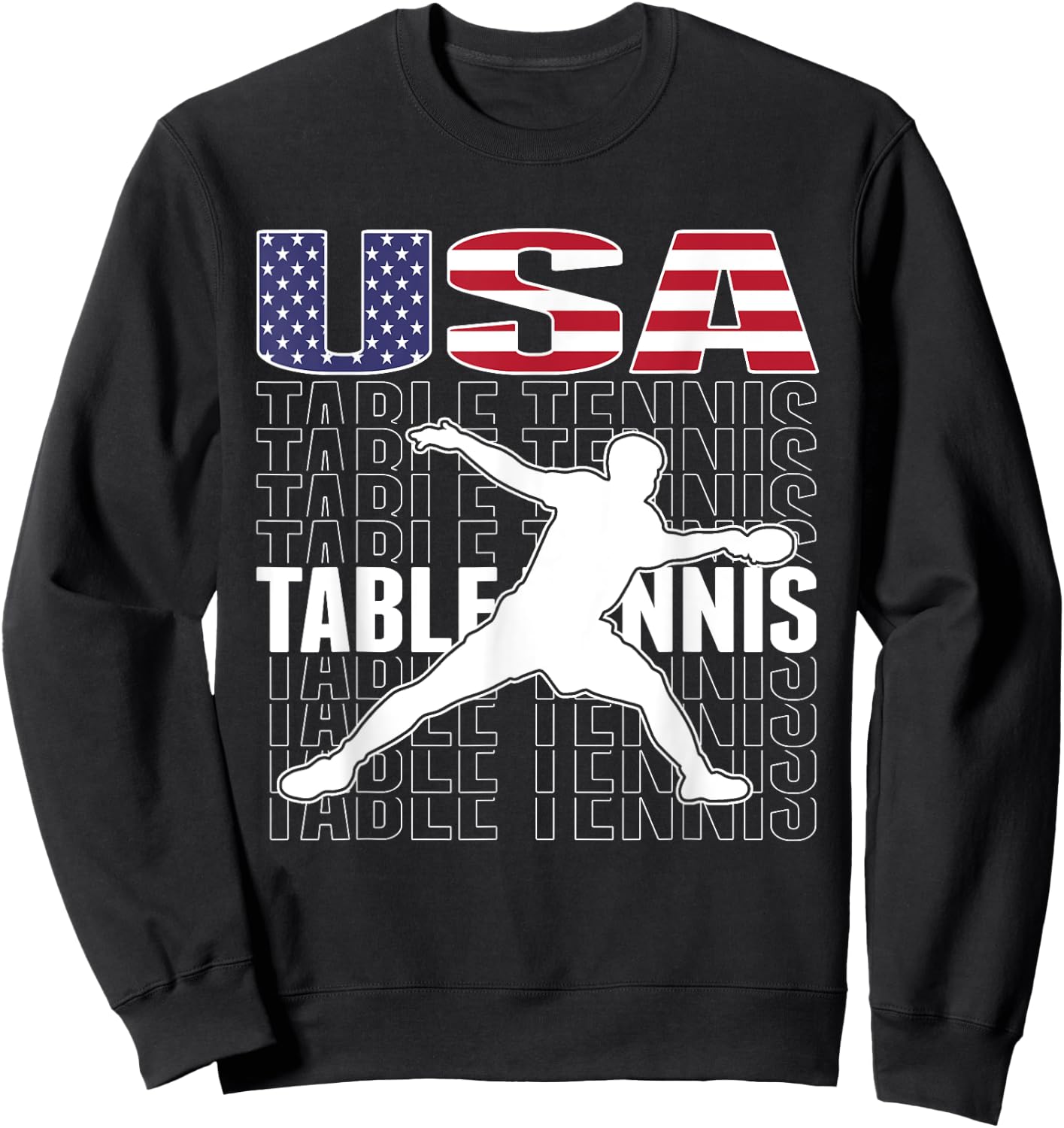 America Table Tennis Fans Jersey American Flag Ping Pong Sweatshirt - Sweatshirt | Black