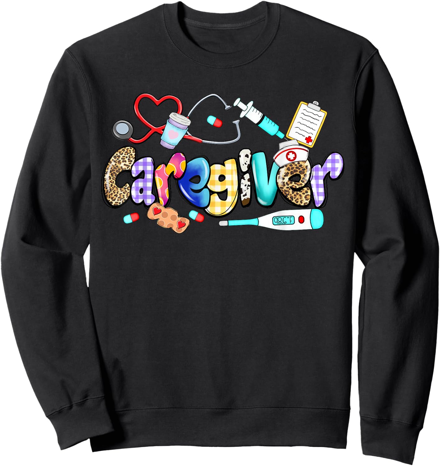 Caregiver Stethoscope Leopard Funny Caregiver Life Gifts Sweatshirt - Sweatshirt | Black