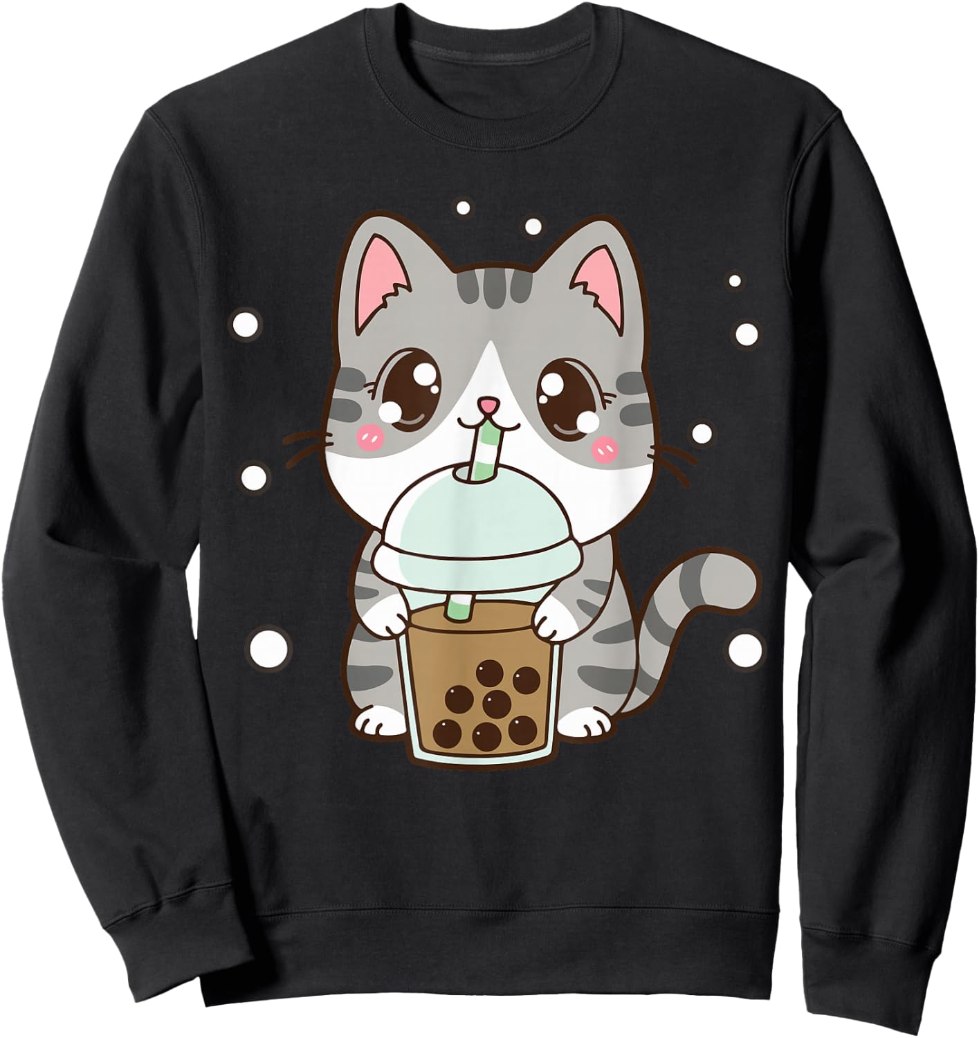 Cat Boba Tea Cat Women Teen Girl Japanese Anime Cute Graphic Sweatshirt - Sweatshirt | Black