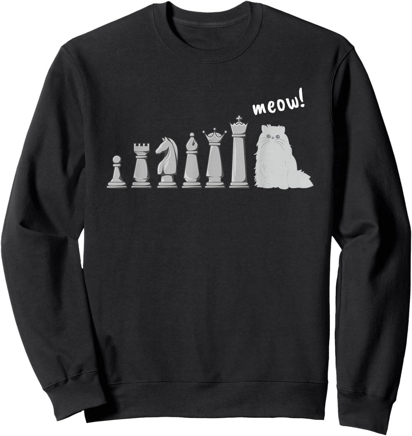 Cat Chess Pawn Meow Funny Chess Player Sweatshirt - Sweatshirt | Black