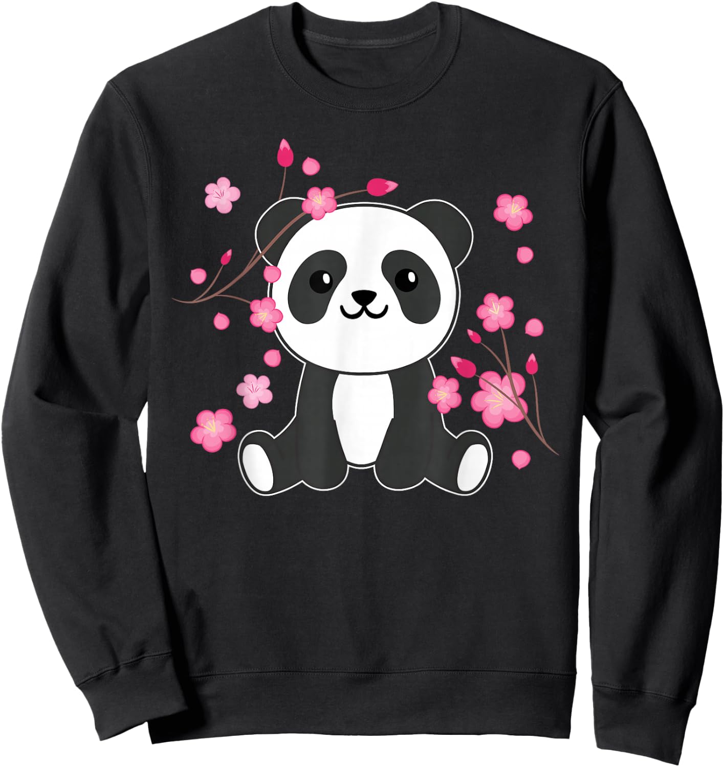 Panda Cute Animals for Children Kawaii Cherry Blossoms Sweatshirt - Sweatshirt | Black