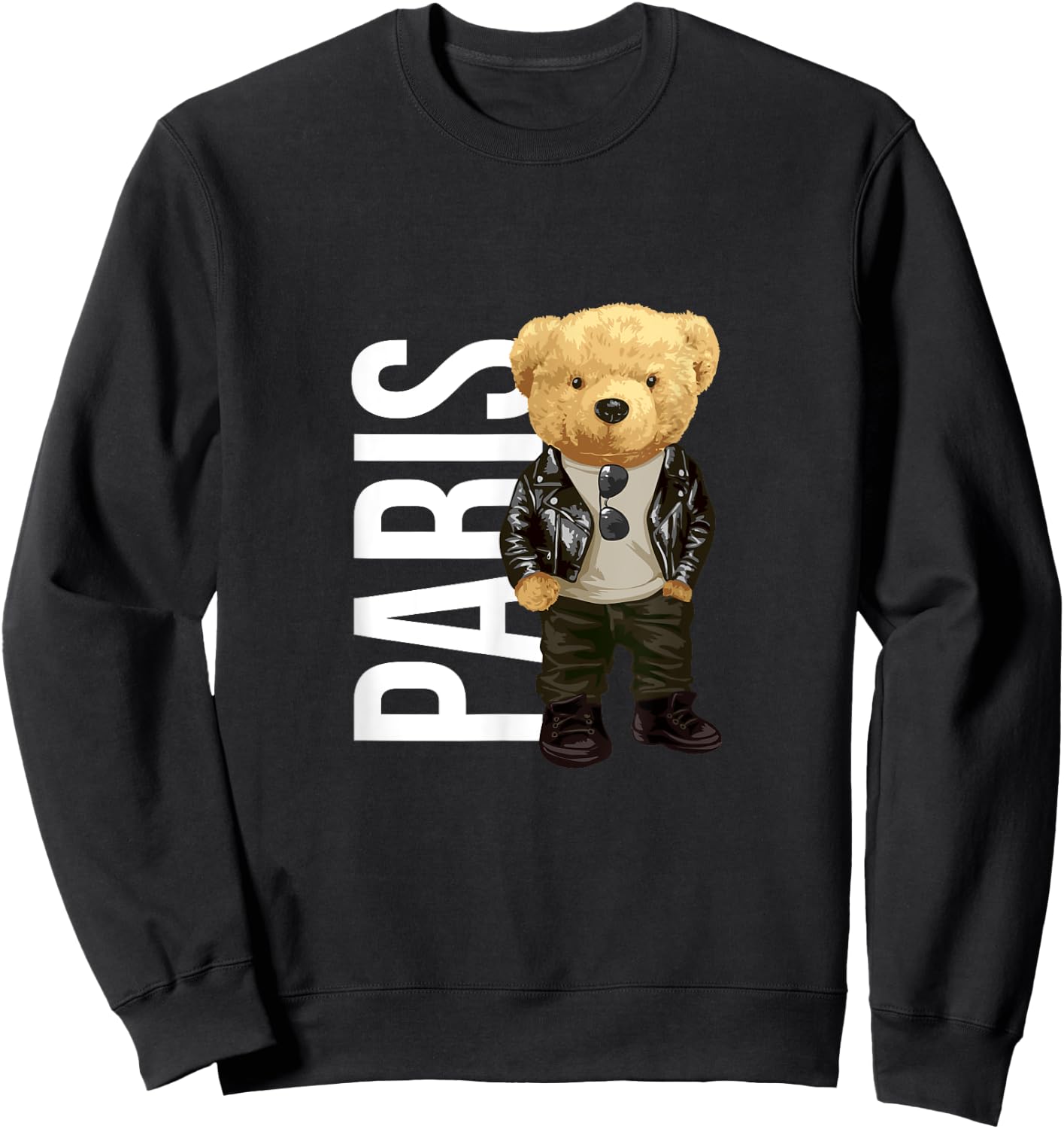 Cool Teddy Bear Boy Paris Style Illustration Graphic Design Sweatshirt - Sweatshirt | Black