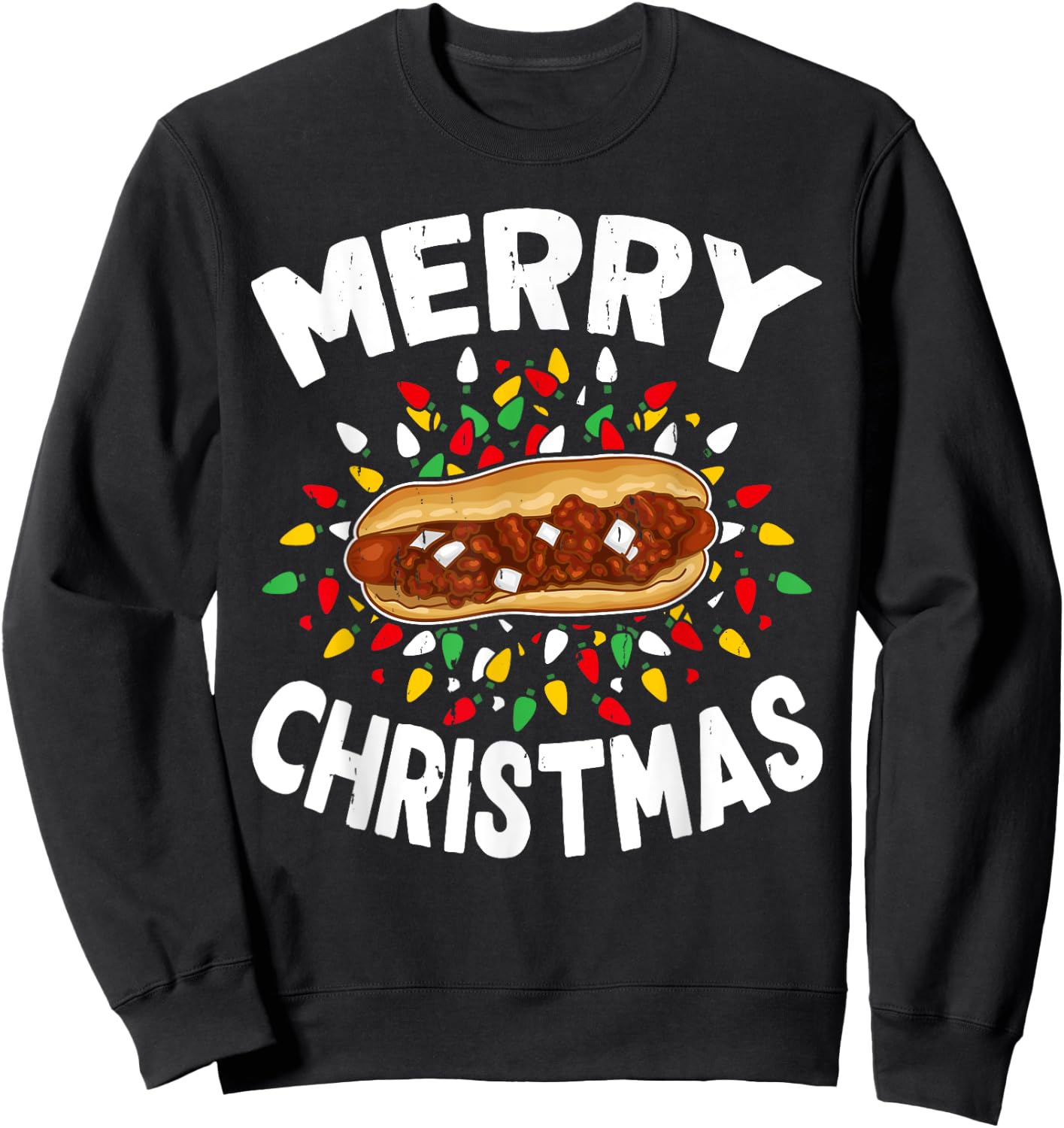 Merry Christmas Sweaters Funny Food Lover Chili Dog Xmas Men Women Sweatshirt - Sweatshirt | Black