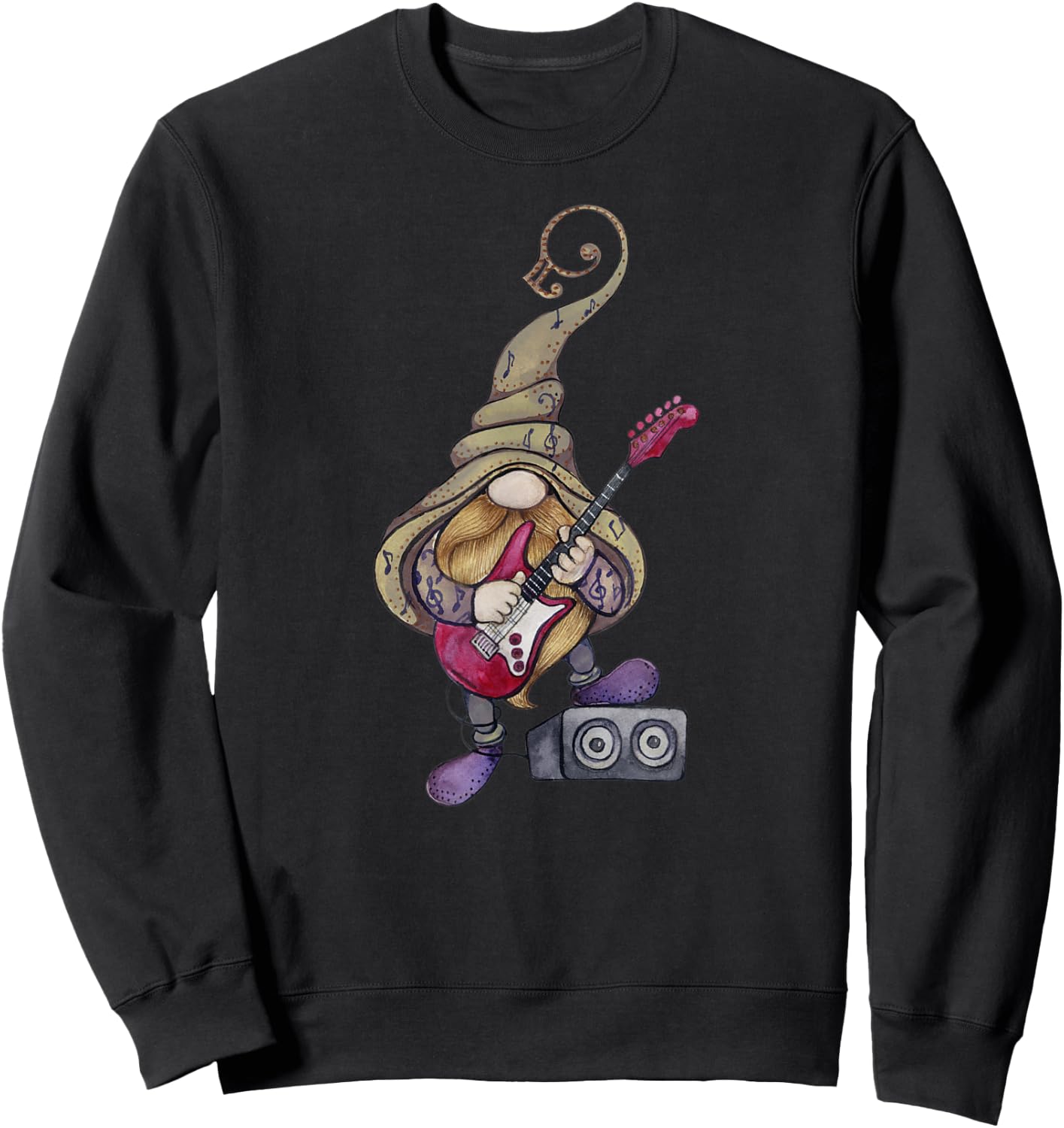Musical Gnome Guitar Player, Playing Guitar Music Sweatshirt - Sweatshirt | Black