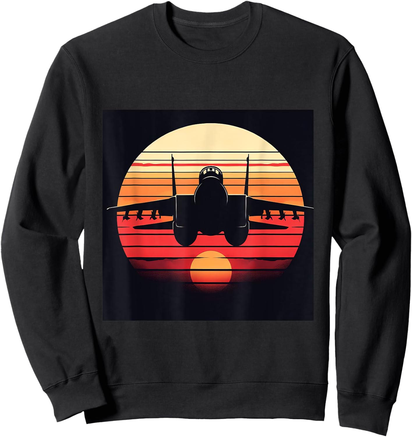 F-14 Tomcat Fighter Jet Silhouette Sunset Military Aviation Sweatshirt - Sweatshirt | Black