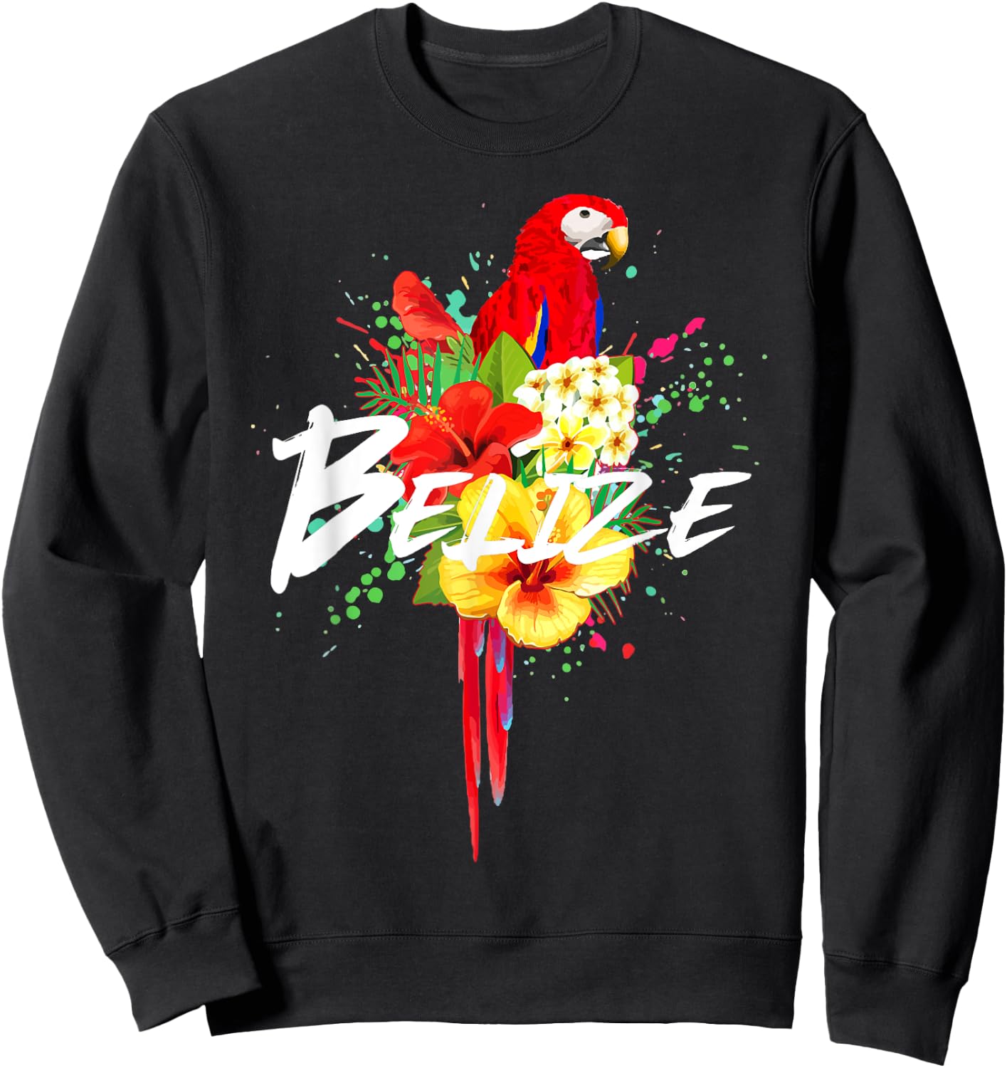 Belize Parrot Tropical Plants Souvenir Vintage Sweatshirt - Sweatshirt | Black