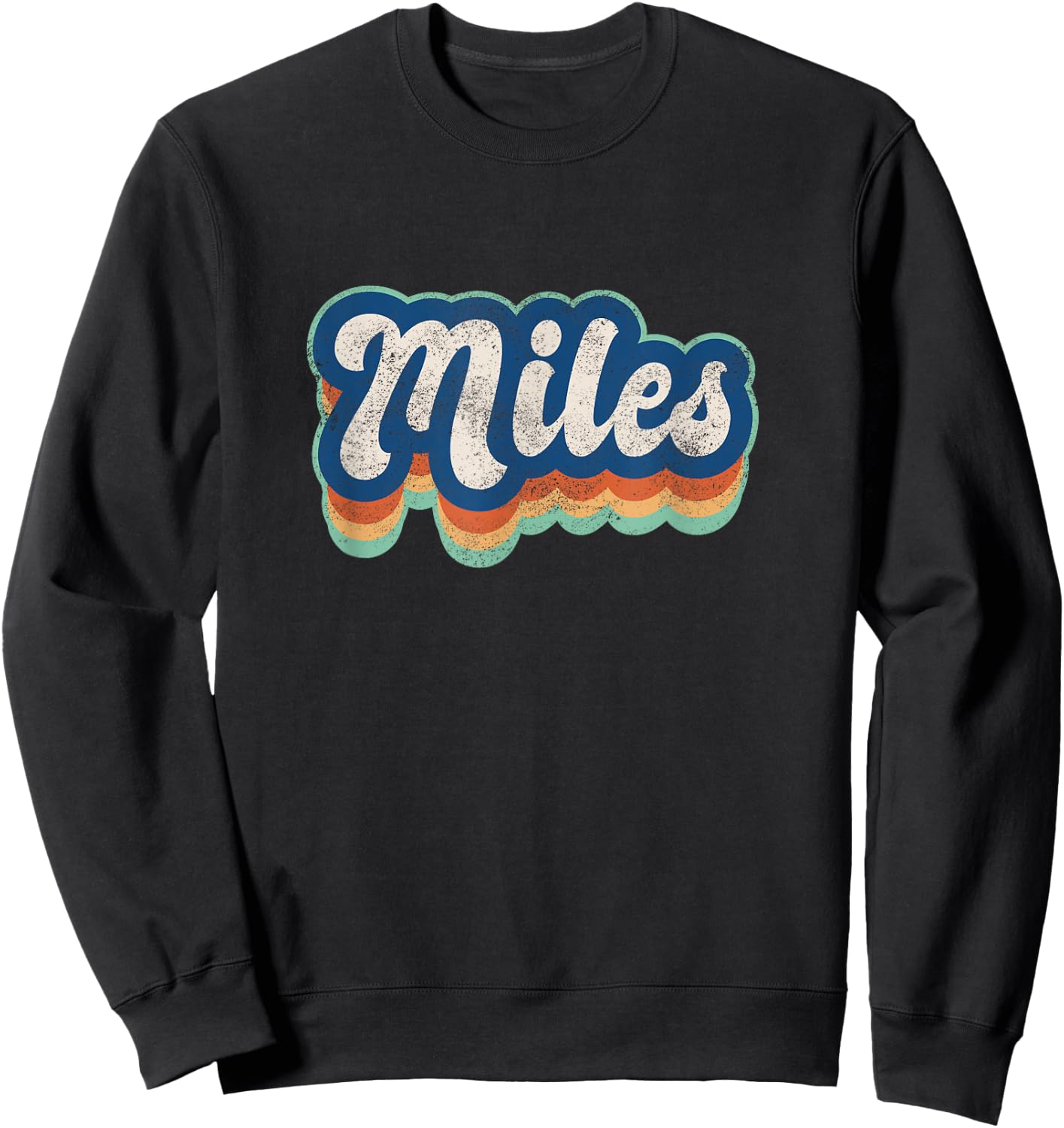 Miles First Name Boy Vintage Style 70s 80s Personalized Sweatshirt - Sweatshirt | Black