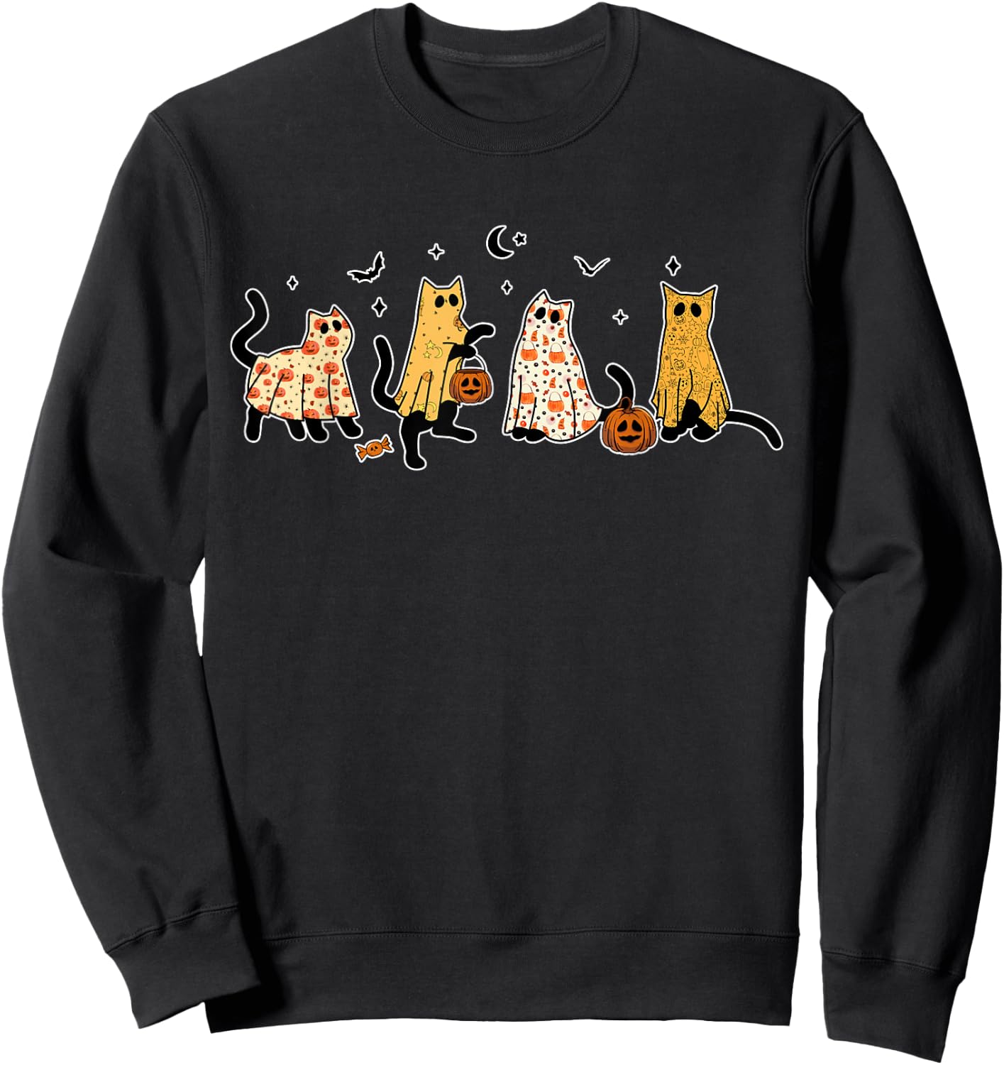 Cute Black Cats in Ghost Costume Women and Men Halloween Sweatshirt - Sweatshirt | Black