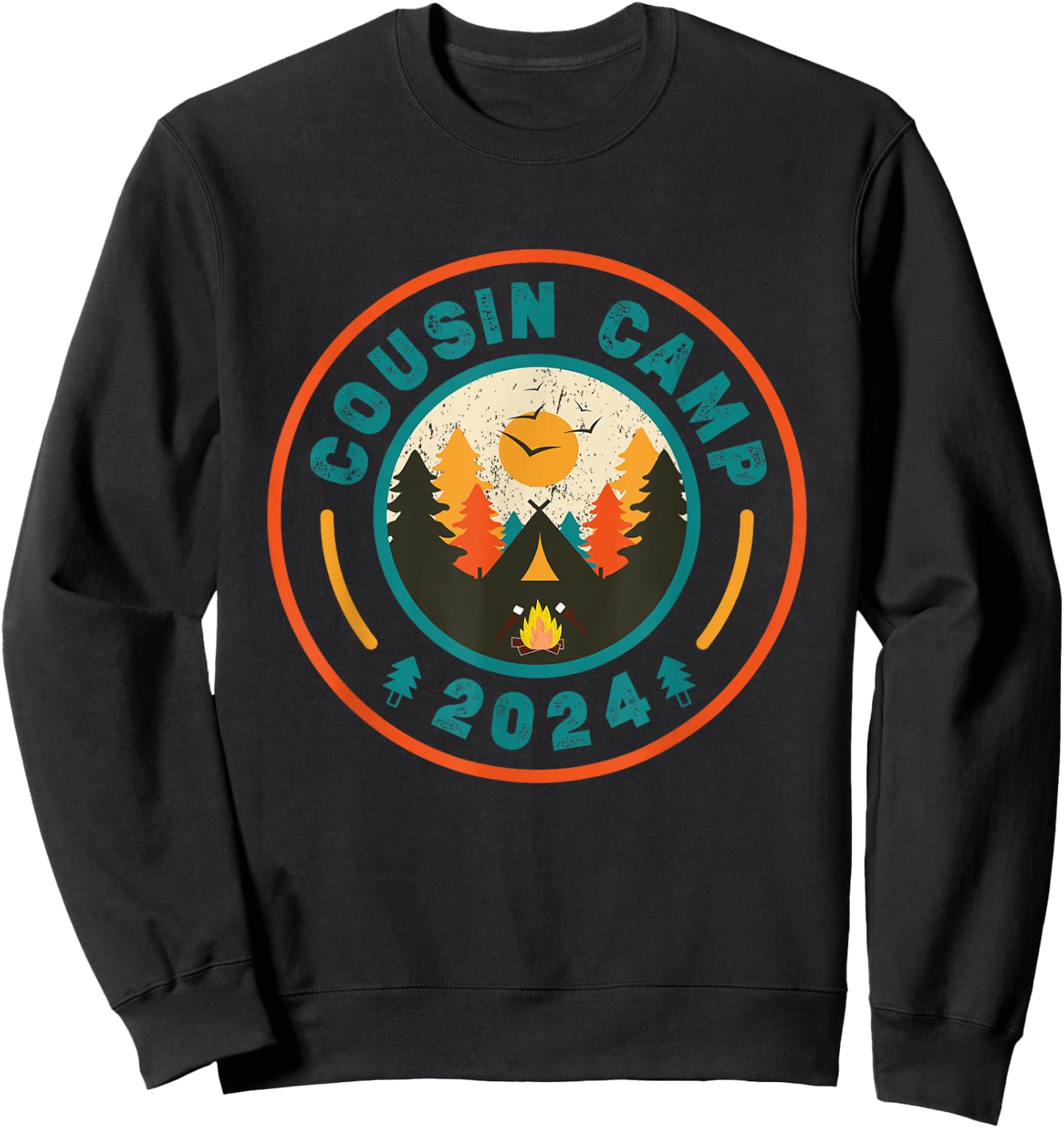 Cousin Camp 2024 Vintage Shirt Outdoors Vacation Adventures Sweatshirt - Sweatshirt | Black