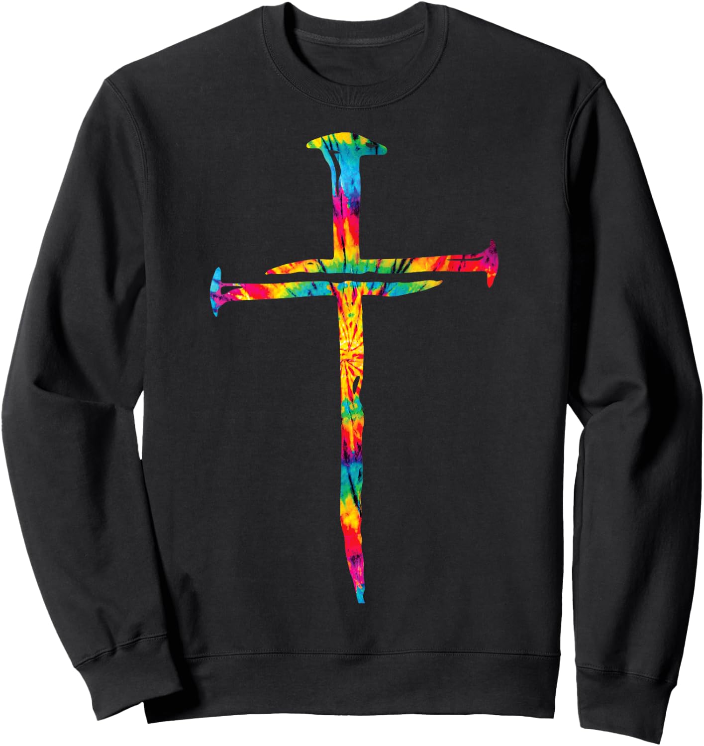 Christian Jesus Nail Cross Tie Dye Rainbow Bible Religious Sweatshirt - Sweatshirt | Black
