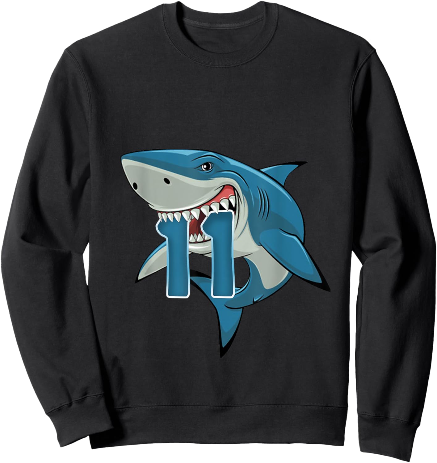 Kids 11 Year Old Shark Shirt 11th Birthday Shark Theme Party Sweatshirt - Sweatshirt | Black