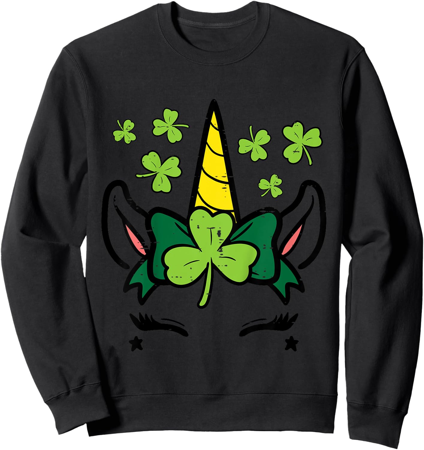 Kids St Patricks Day Unicorn Face Saint Pattys Girls Kids Toddler Sweatshirt - Sweatshirt | Black