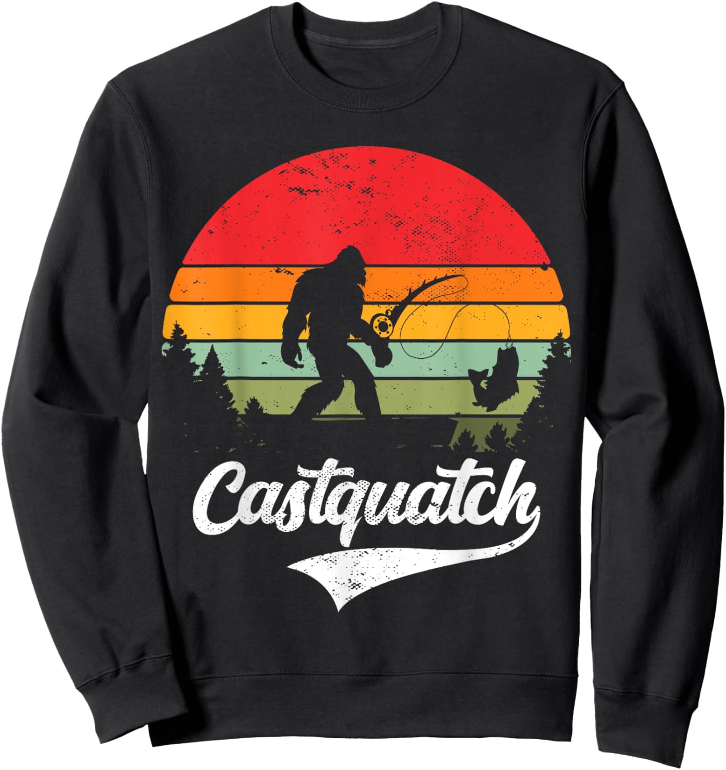 Castquatch Funny Bass Fisherman Fishing meme Sweatshirt - Sweatshirt | Black