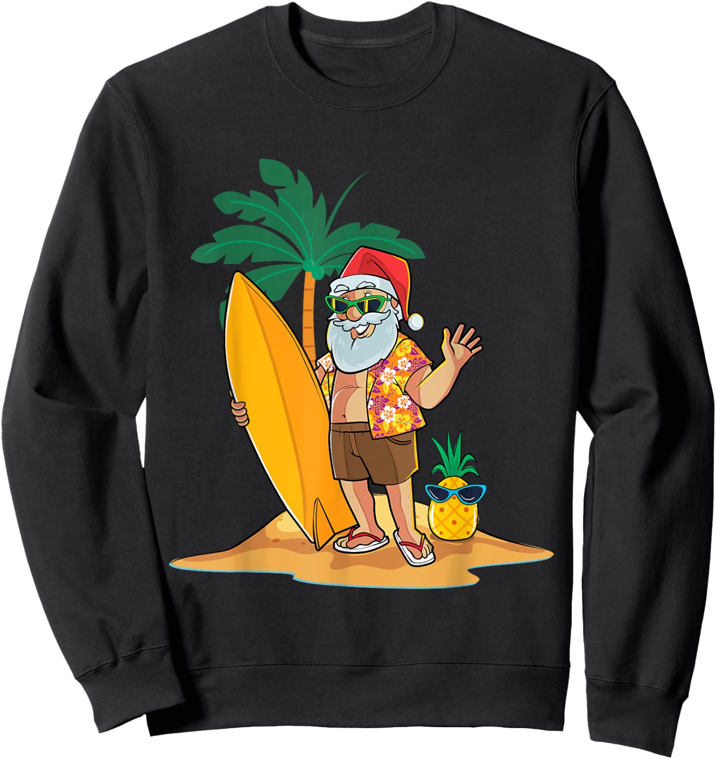Christmas in July Funny Santa Summer Surf Hawaiian Surfing Women Kids Sweatshirt - Sweatshirt | Black