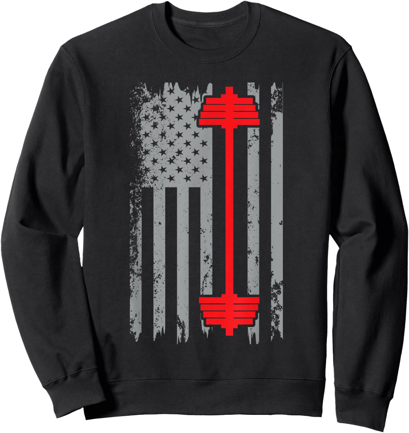 Barbell American Flag Patriotic Weightlifting Sweatshirt - Sweatshirt | Black