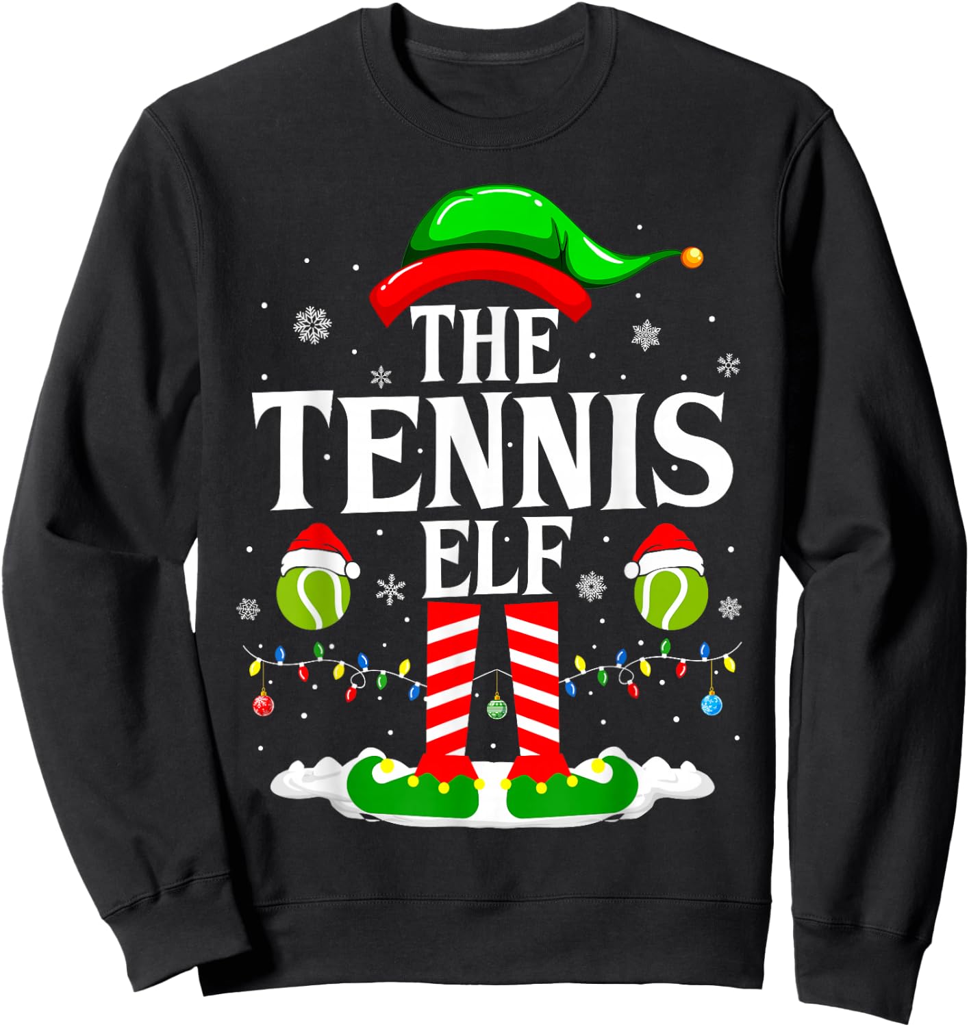 The Tennis Elf Funny Matching Xmas Tennis Christmas Sweatshirt - Sweatshirt | Black