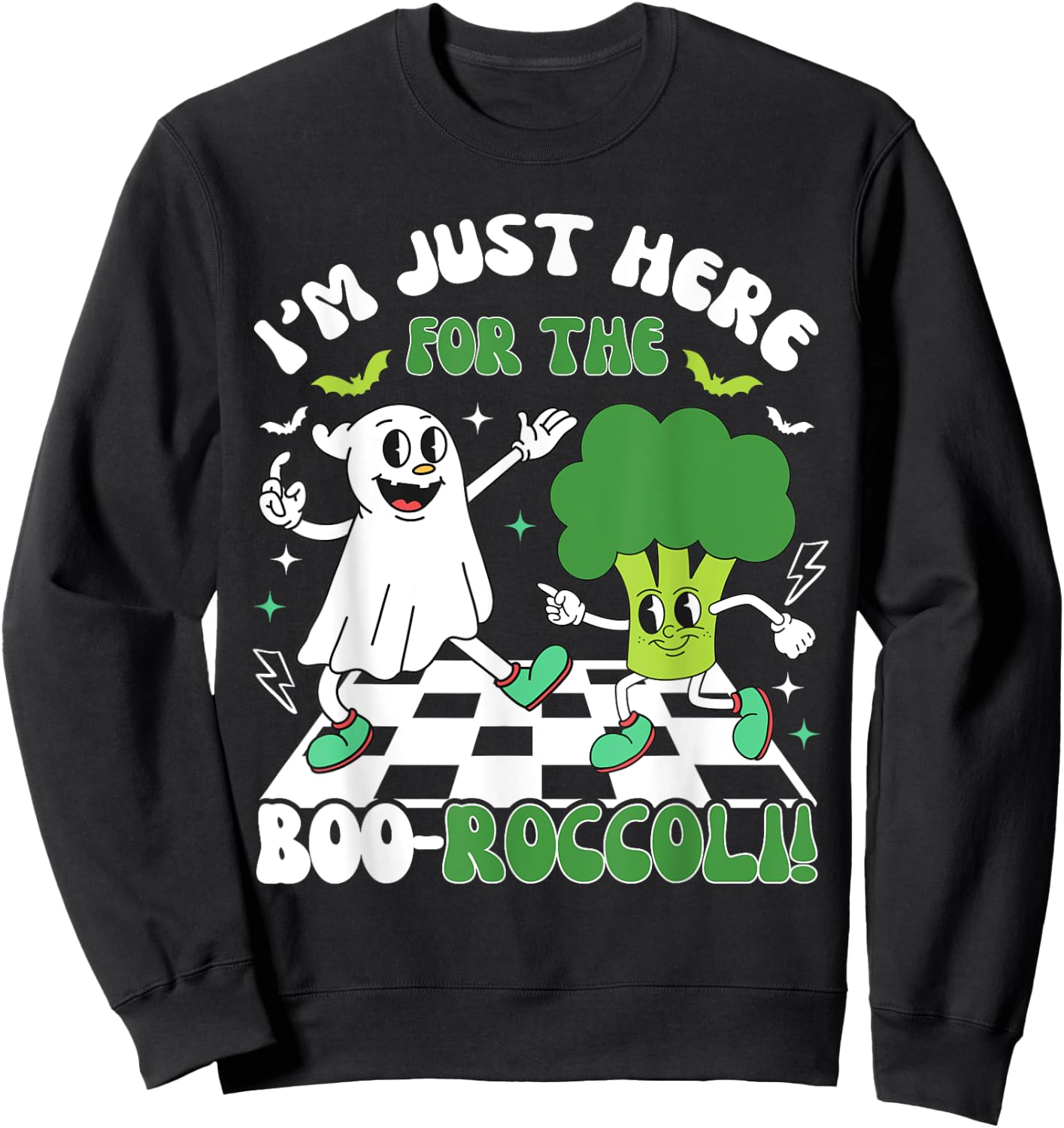 Broccoli Halloween Costume Kids Funny Retro Ghost Broccoli Sweatshirt - Sweatshirt | Black