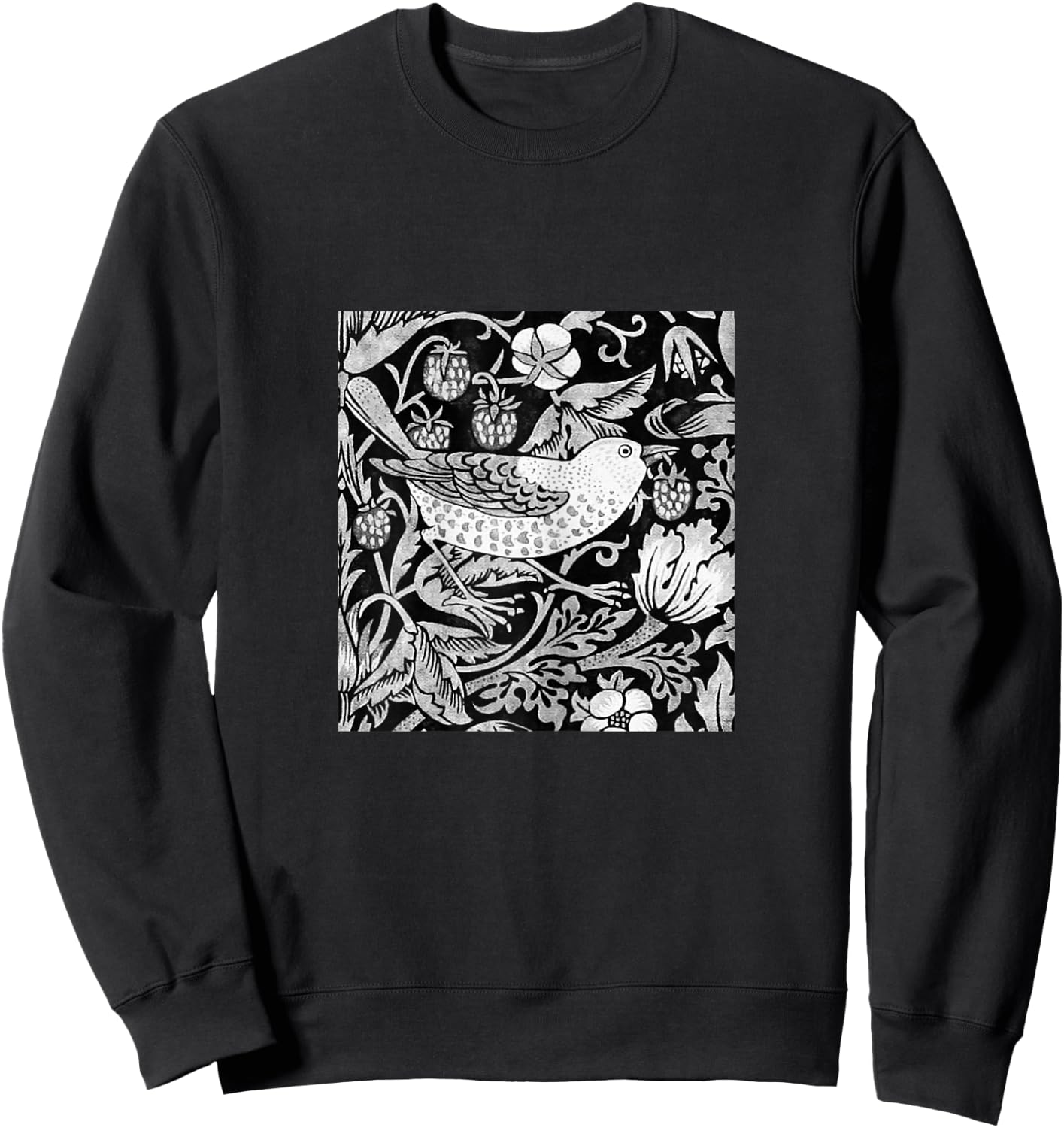 William Morris Bird & Flower Tile, Gray, Black and White Sweatshirt - Sweatshirt | Black