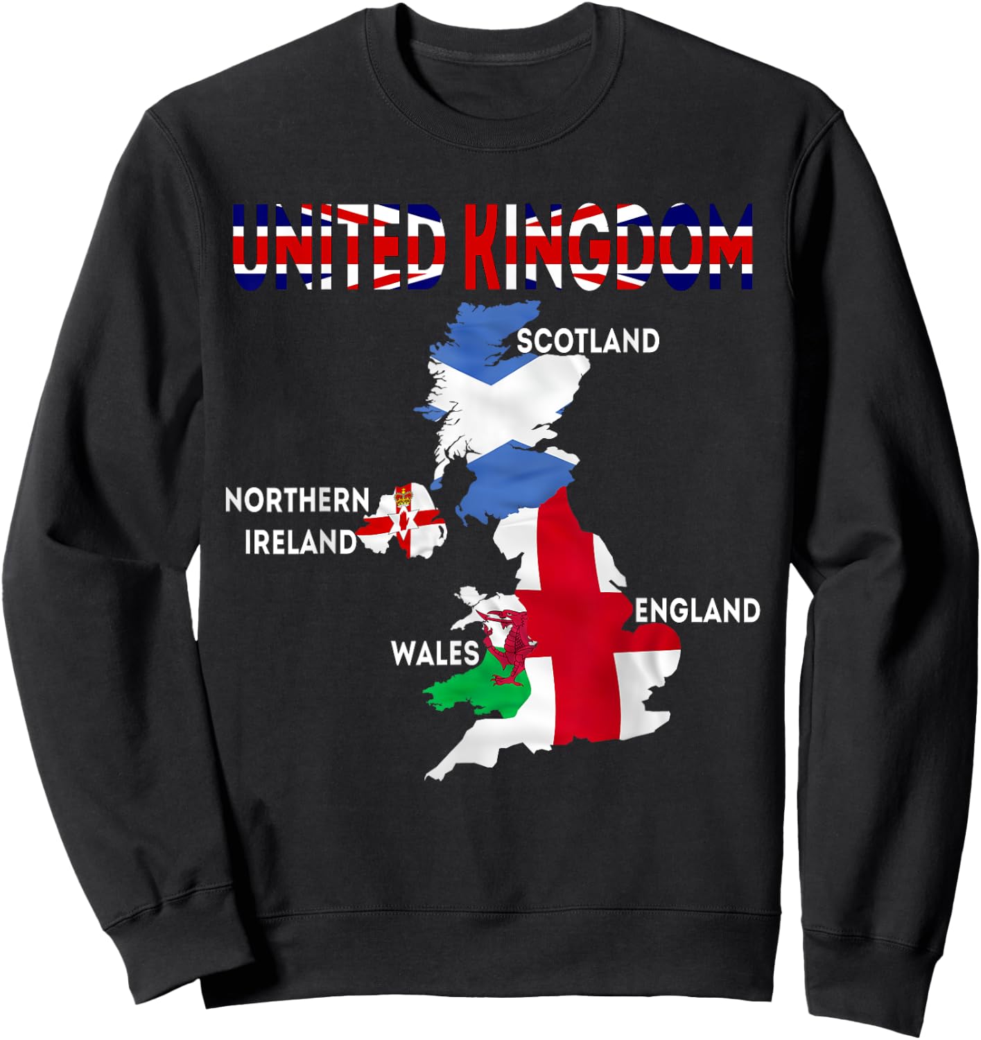 UK flag map, England, Scotland, Wales, Northern Ireland maps Sweatshirt - Sweatshirt | Black