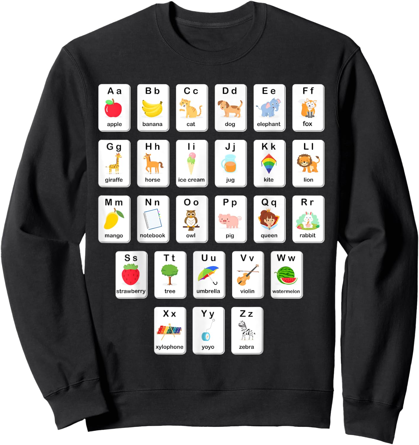 ABC Animals Object Flash Card A-Z Types of Alphabet Teacher Sweatshirt - Sweatshirt | Black