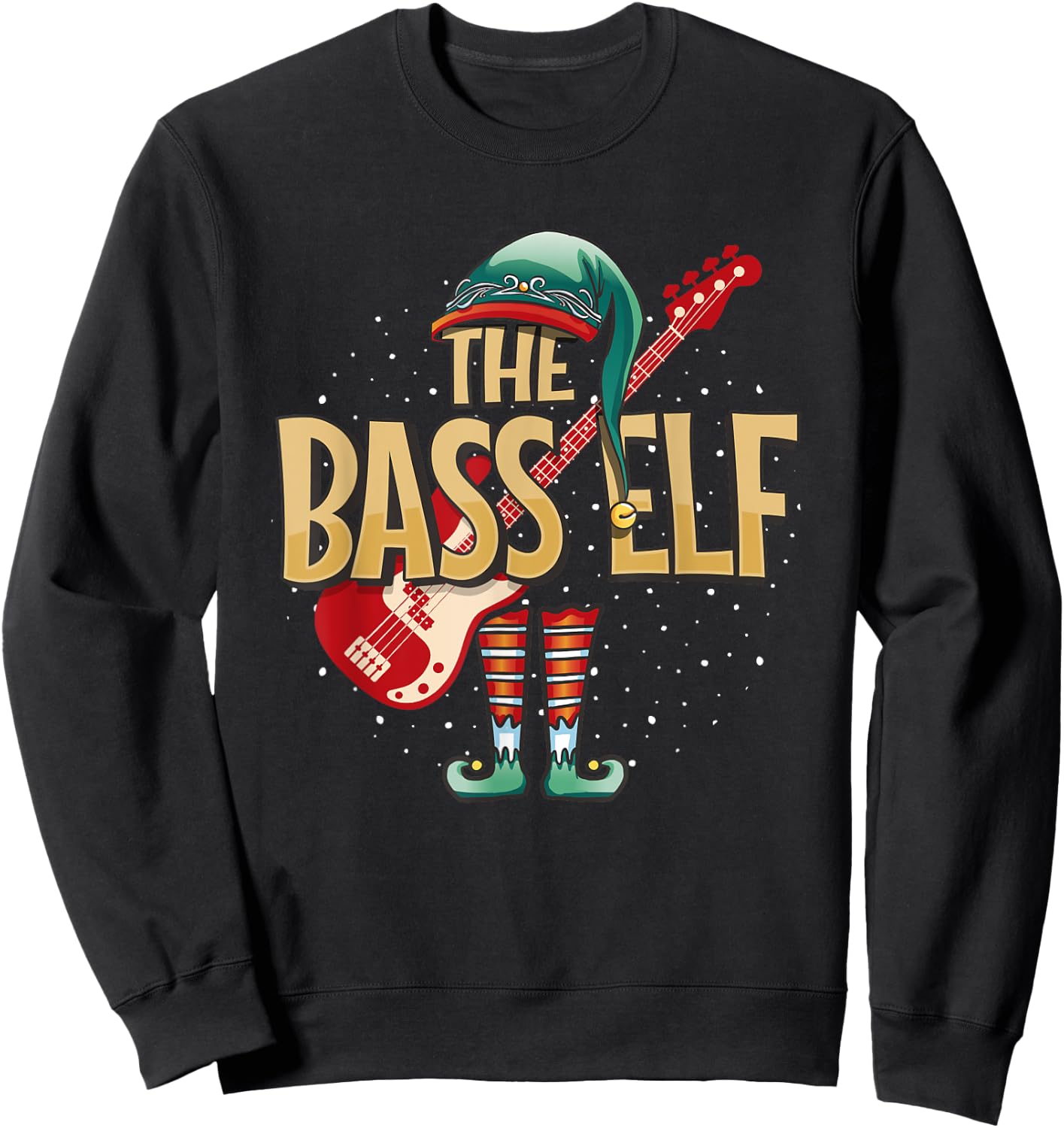 Christmas Bass Guitar Elf for Bassist Musician Sweatshirt - Sweatshirt | Black