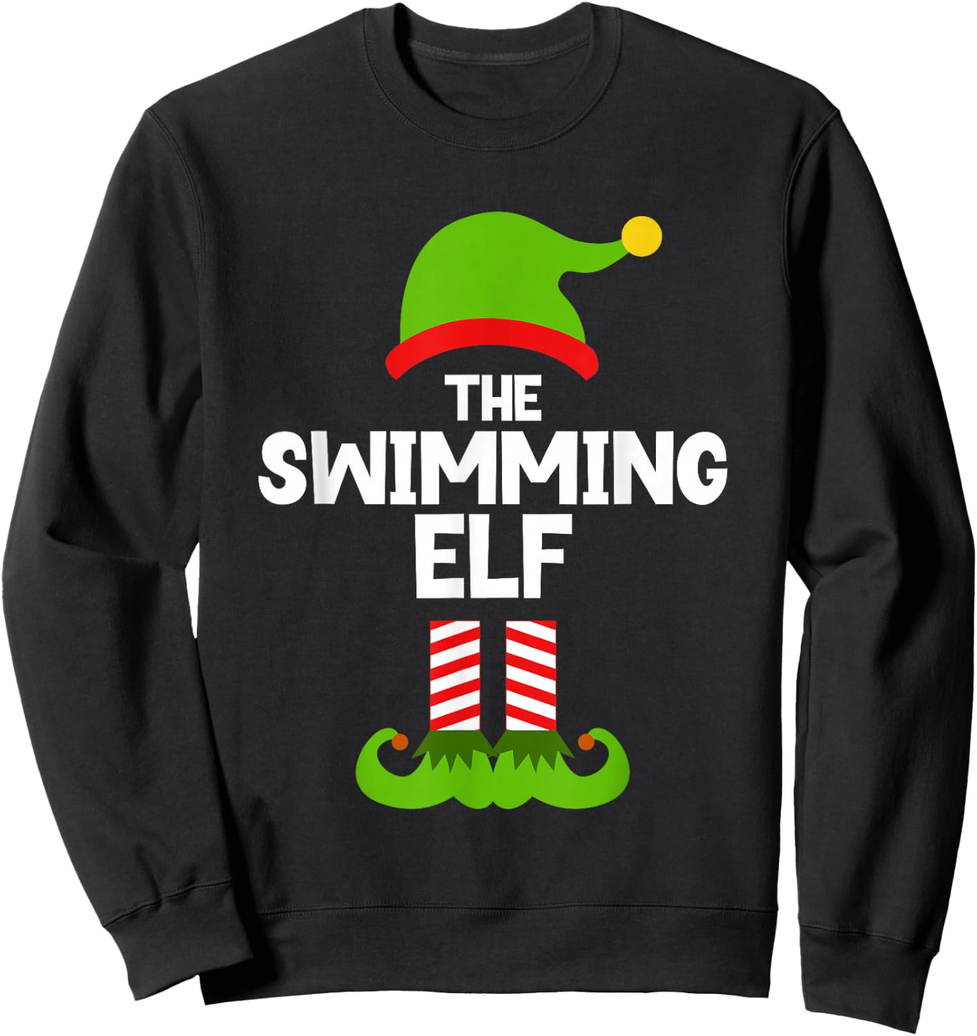 Funny I'm The Swimming Elf Christmas Xmas Swimmer Swim Sweatshirt - Sweatshirt | Black