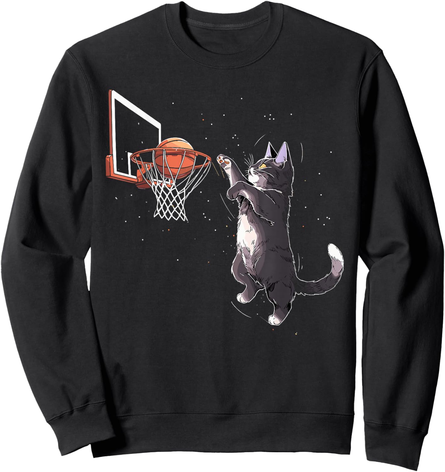 Cat Playing Basketball Gifts Men Women Kids Funny Cat Sweatshirt - Sweatshirt | Black