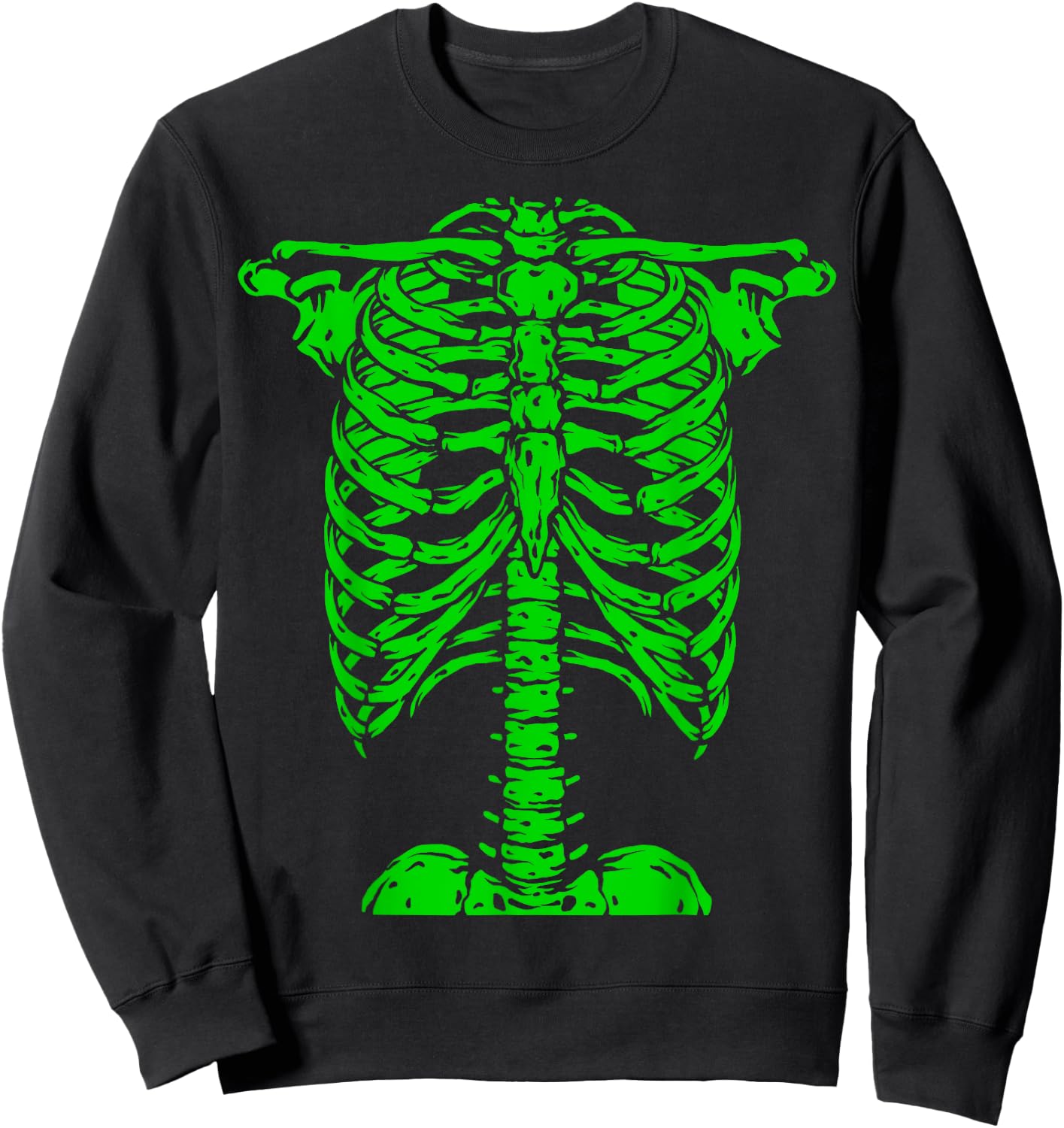 Skeleton Green Rib Cage Bone Costume Halloween Graphic X-Ray Sweatshirt - Sweatshirt | Black